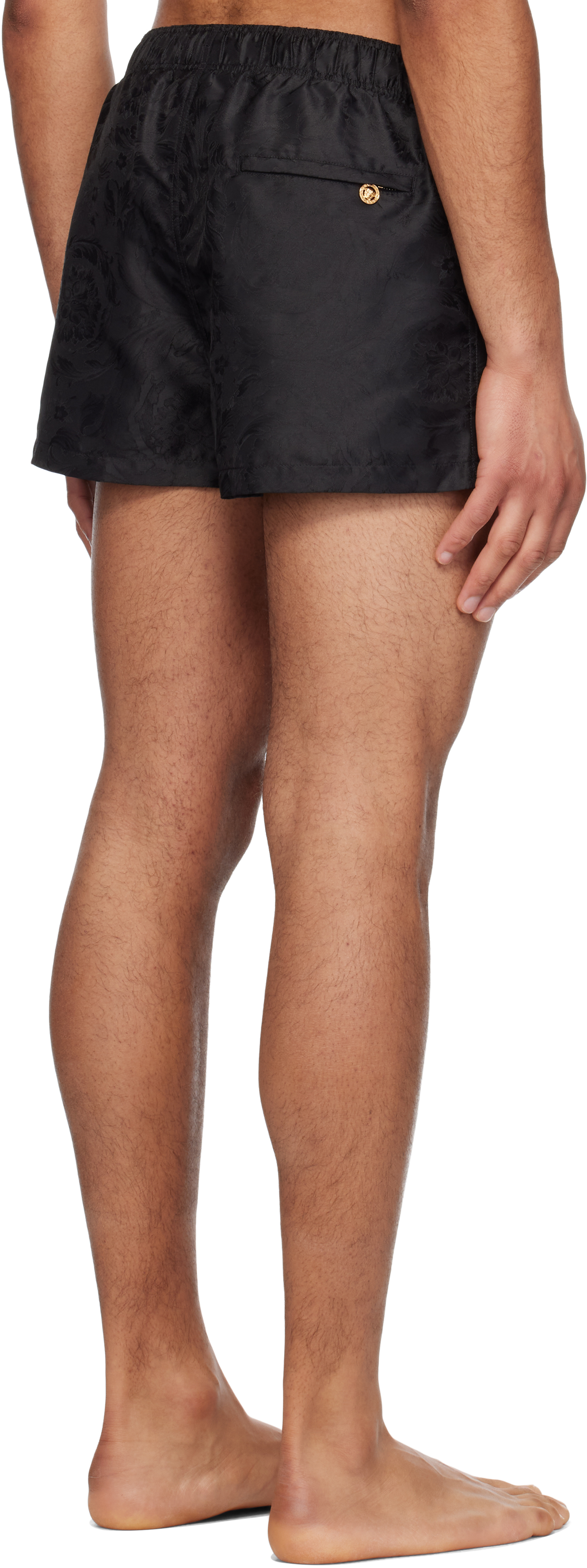 Versace Waistband Elastic Swim Shorts With Button Detail In 1b000-black