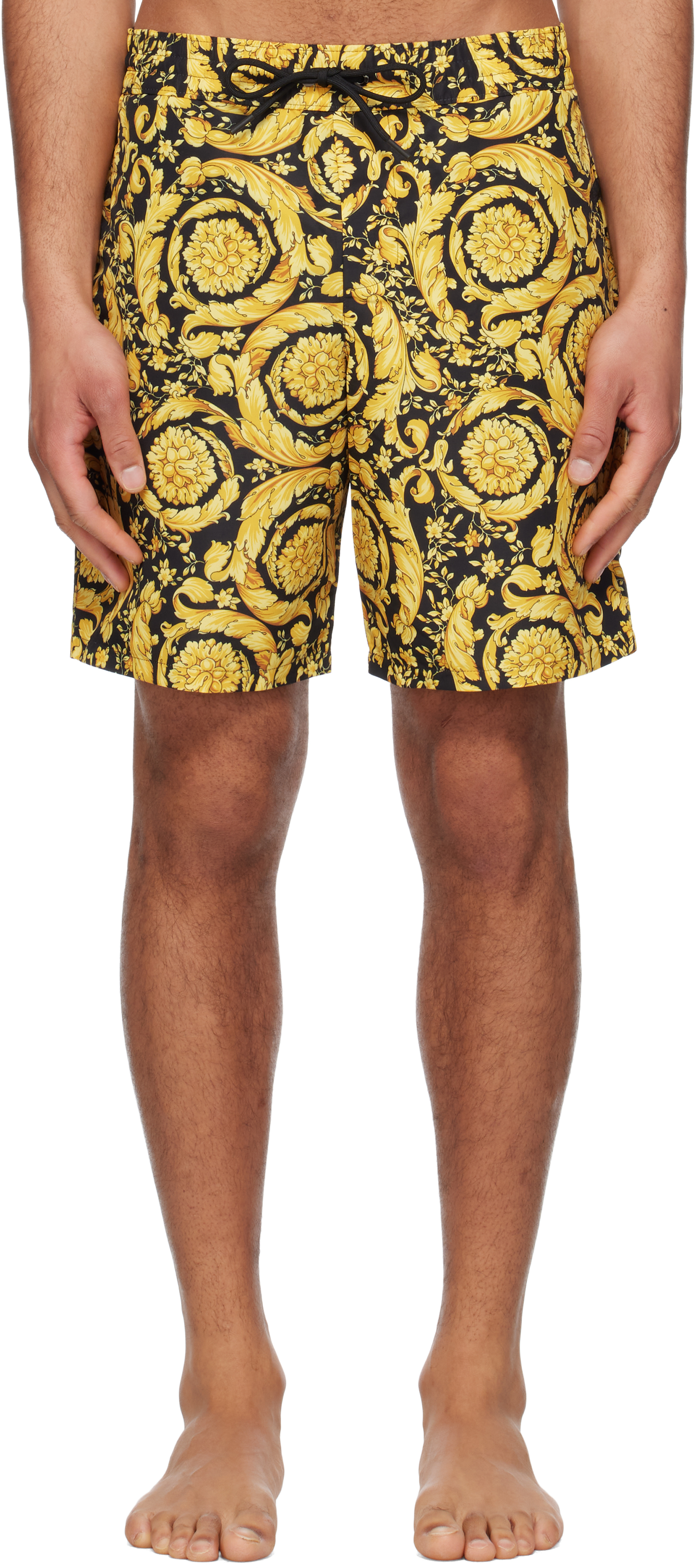 Yellow & Black Barocco Swim Shorts