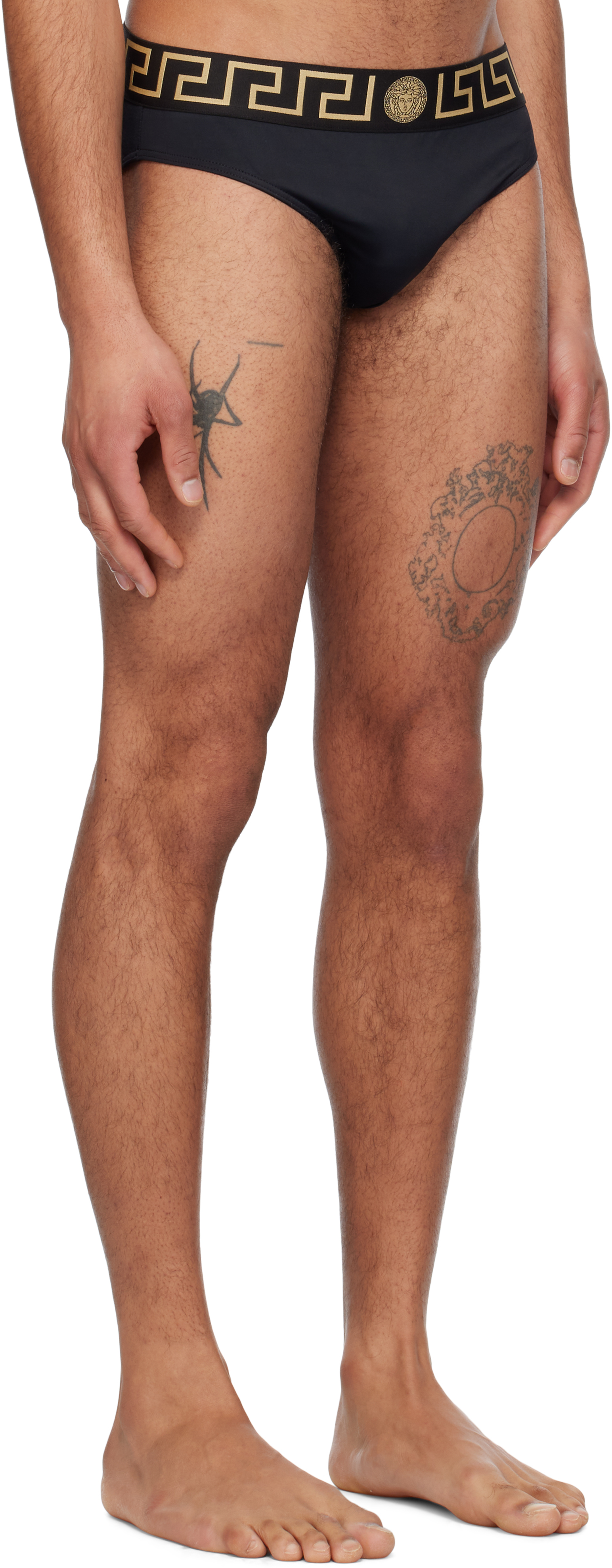 Versace Black Greca Border Swim Briefs In A80g-black Gold Gree