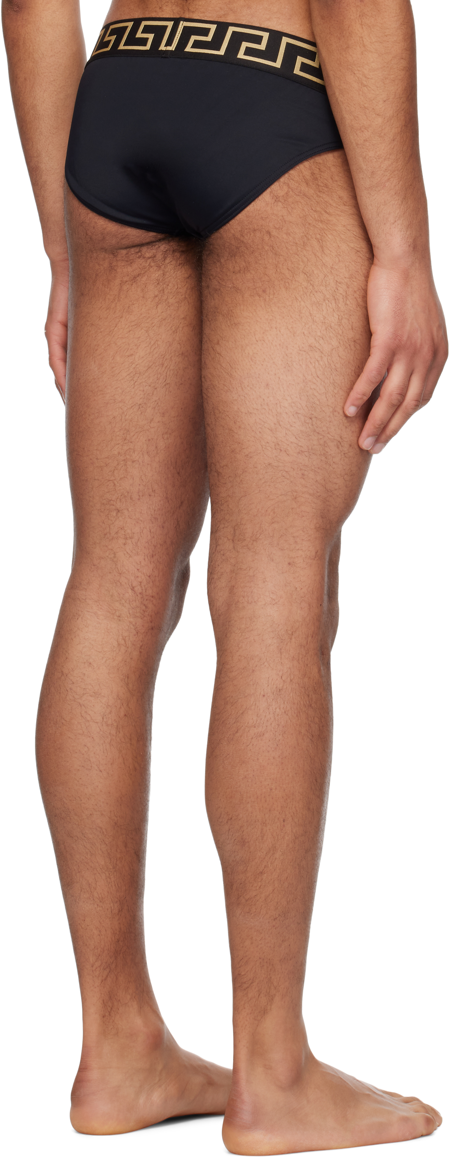 Versace Black Greca Border Swim Briefs In A80g-black Gold Gree