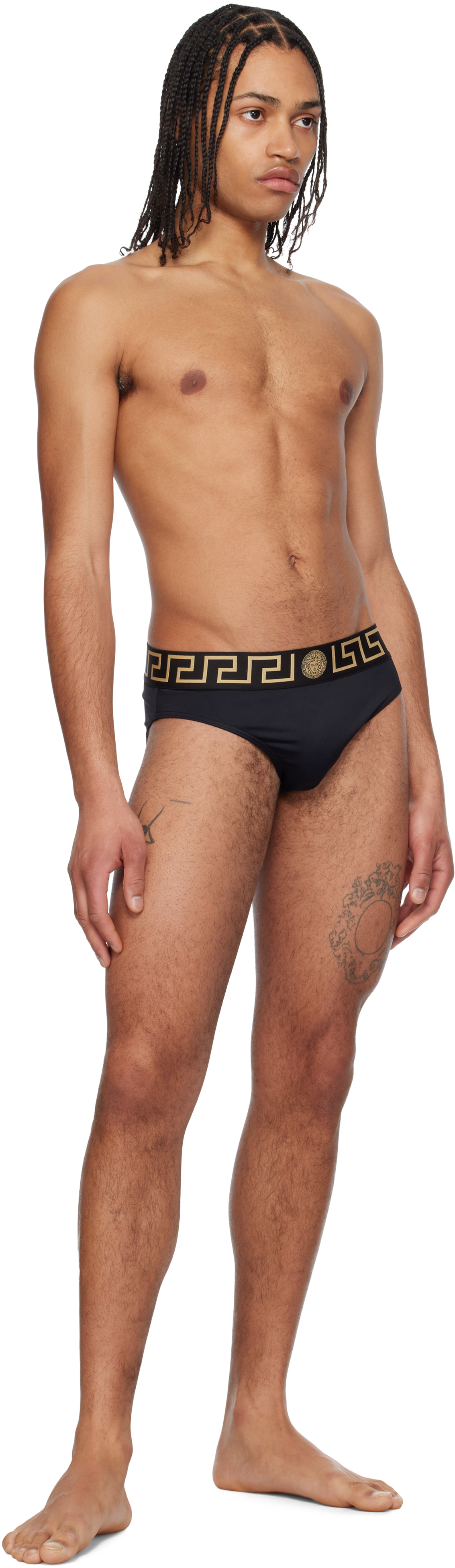 Versace Black Greca Border Swim Briefs In A80g-black Gold Gree