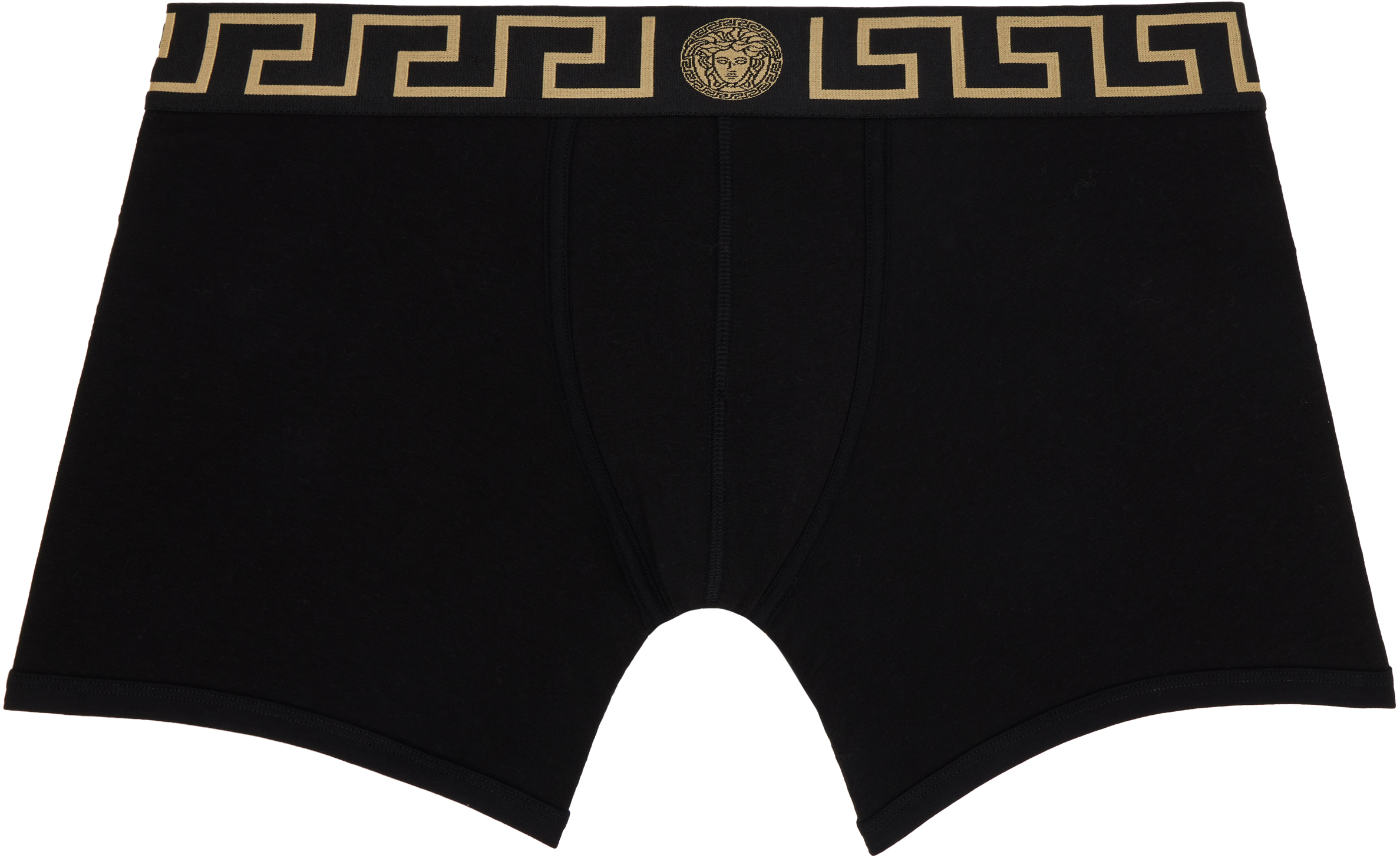 Versace Black Greca Border Long Boxer Briefs In A80g-black Gold Gree