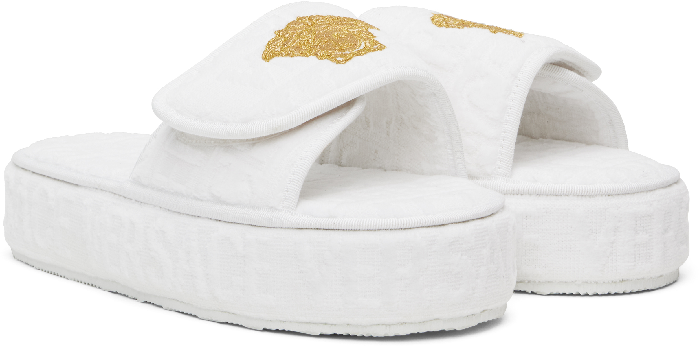 Versace White '' Allover Slippers In Z4001-white