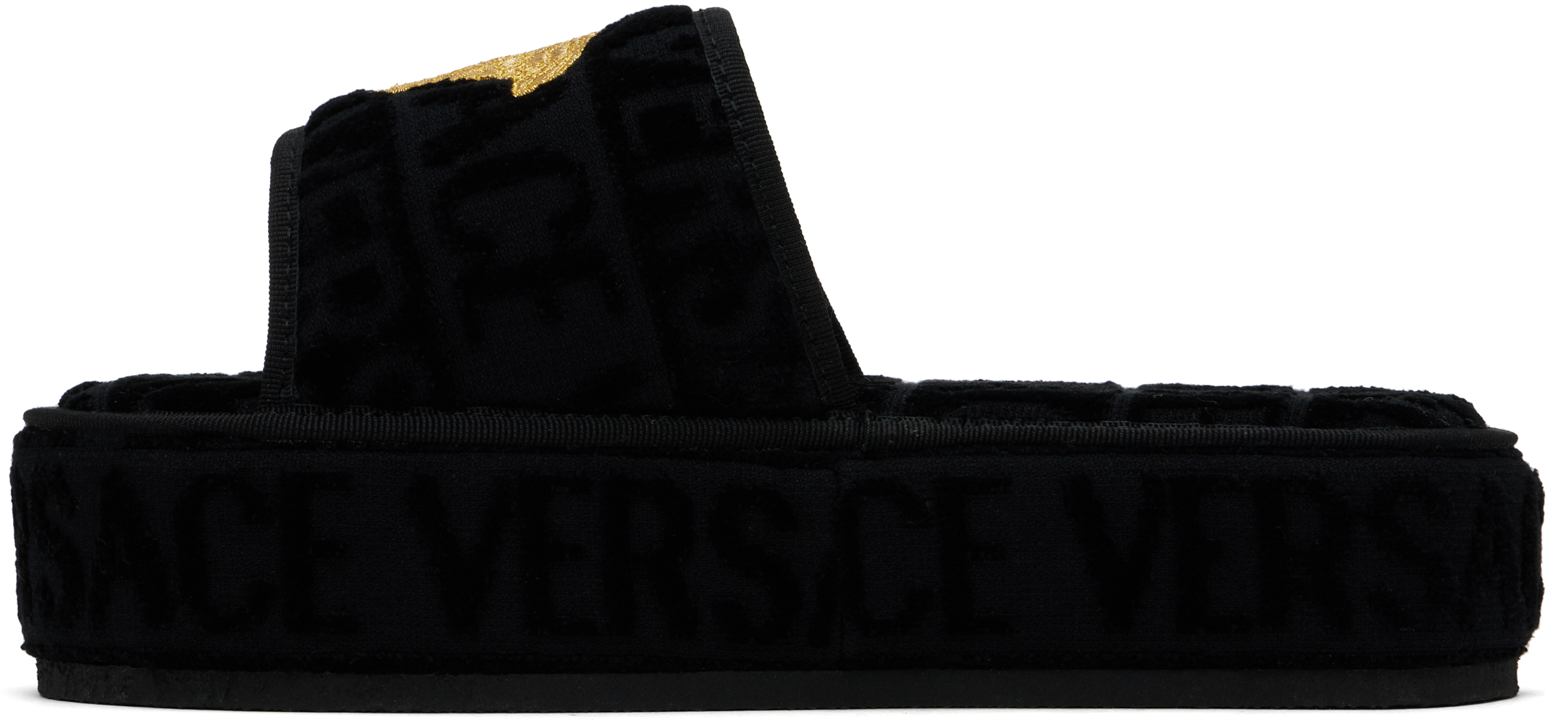 Versace Embossed Logo Platform Slides In Z4800-black