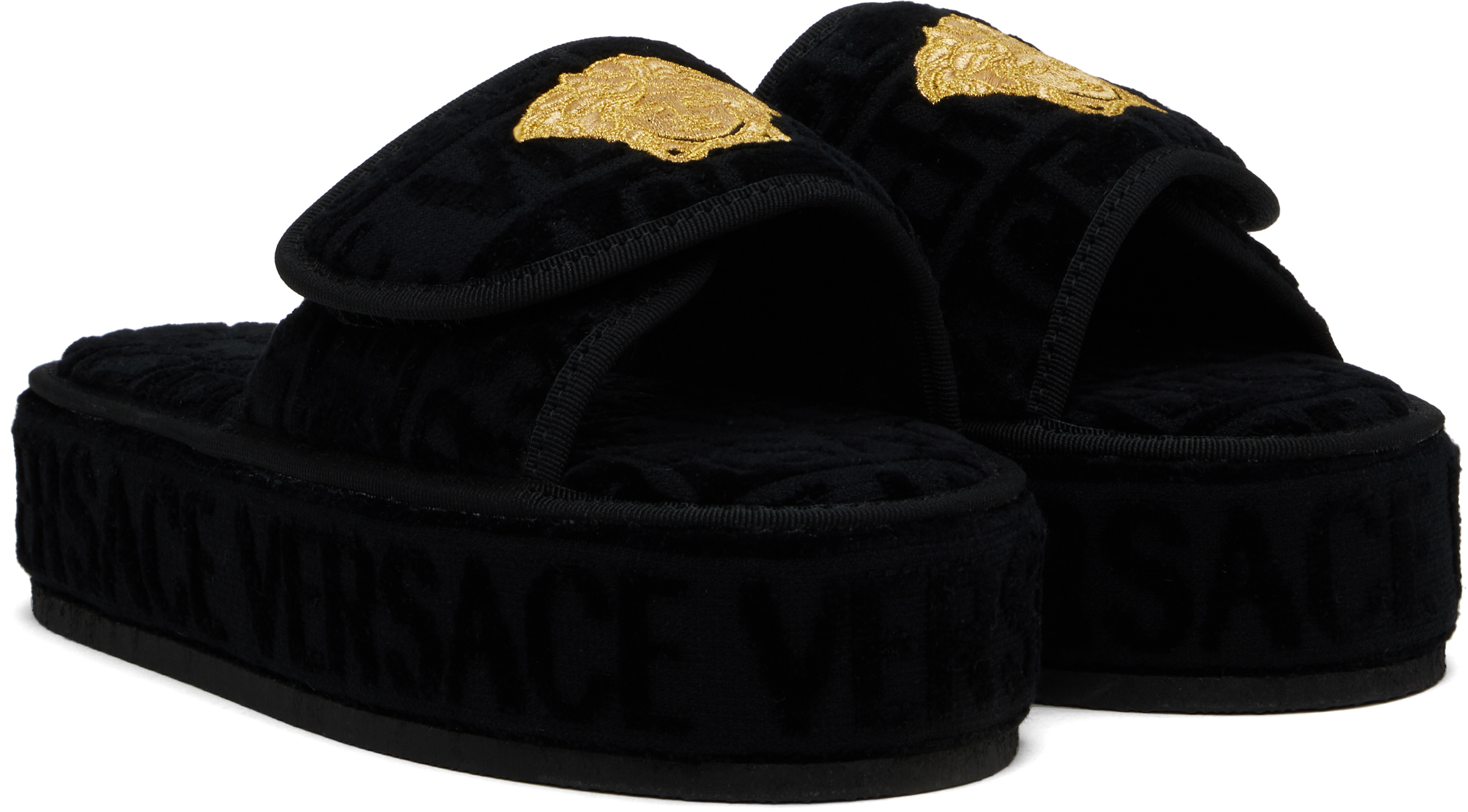 Versace Embossed Logo Platform Slides In Z4800-black