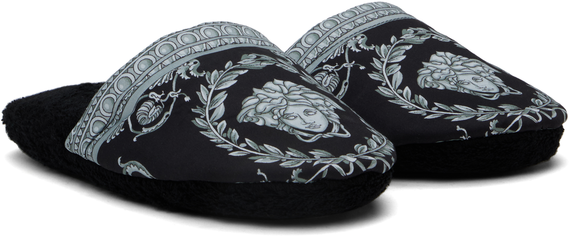 Versace Black & Gray 'i Heart Baroque' Slippers In 5b780-black+black