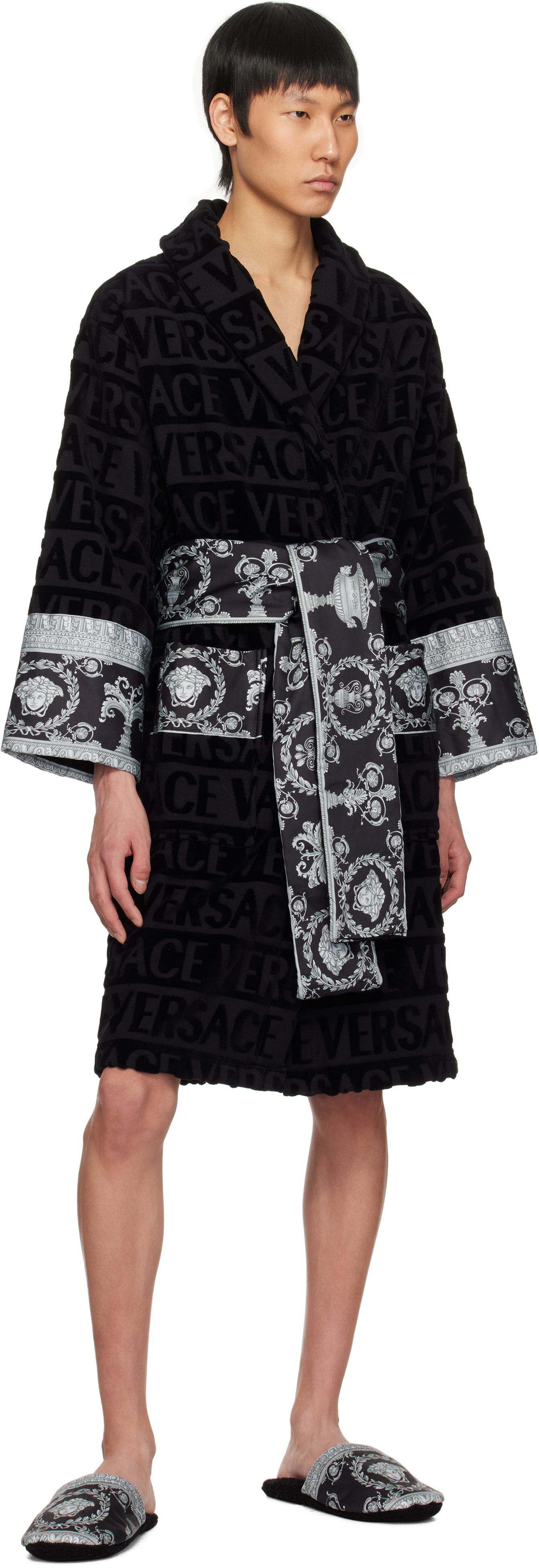 Versace Black & Gray 'i Heart Baroque' Slippers In 5b780-black+black