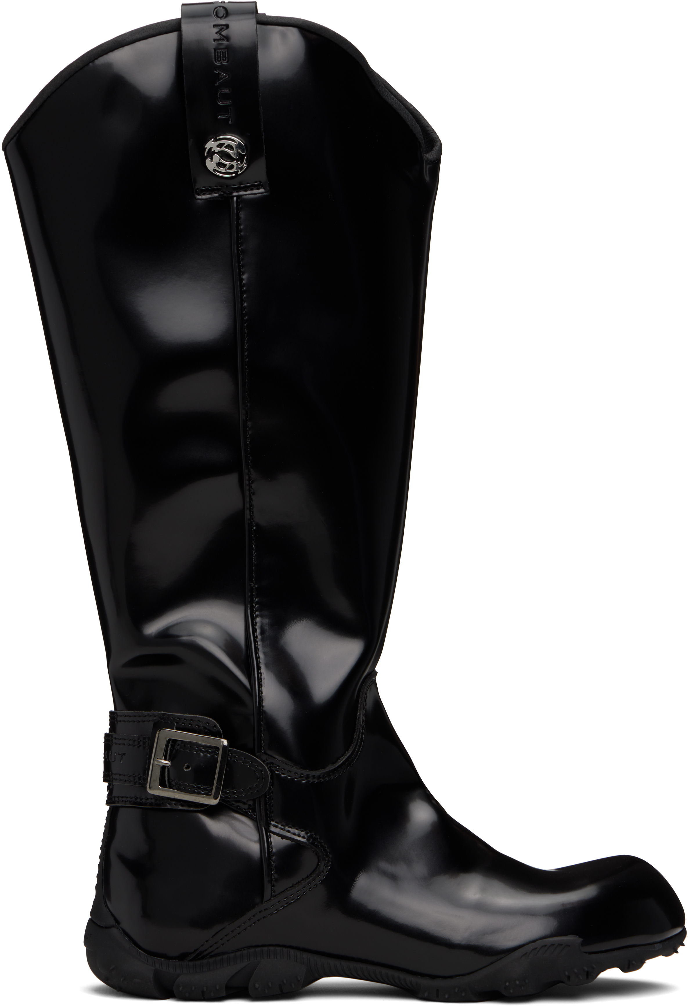 Black No Cow Patent Cowboy Boots by Rombaut on Sale