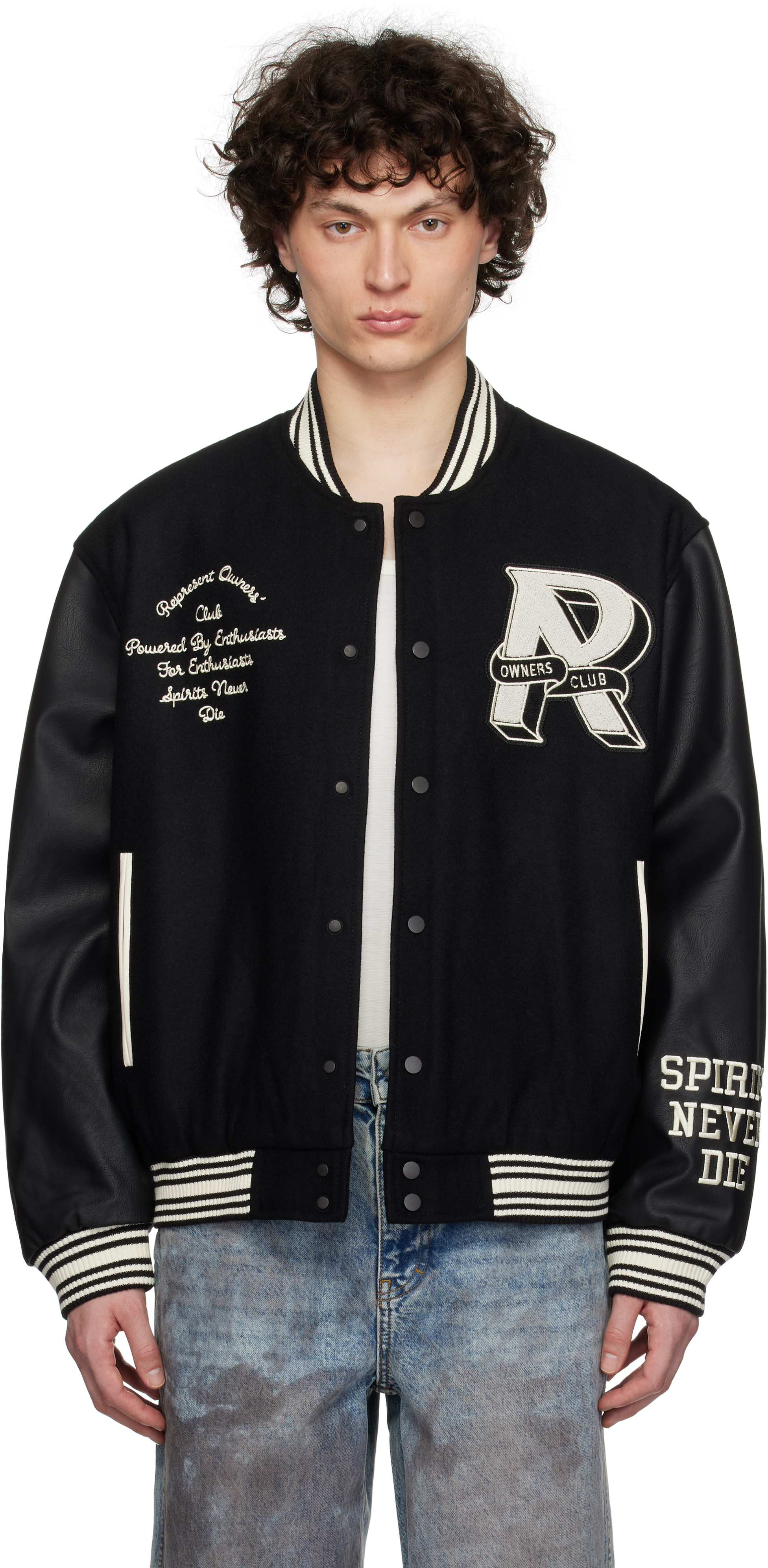 Black 'Owners Club' Varsity Bomber Jacket