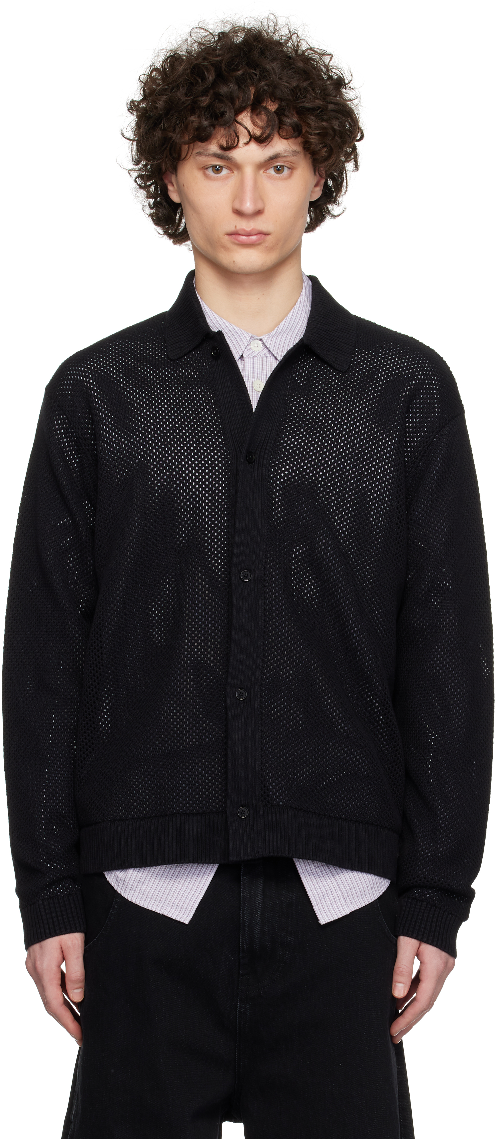 Represent Black Long Sleeve Mesh Knit Cardigan In Jet Black