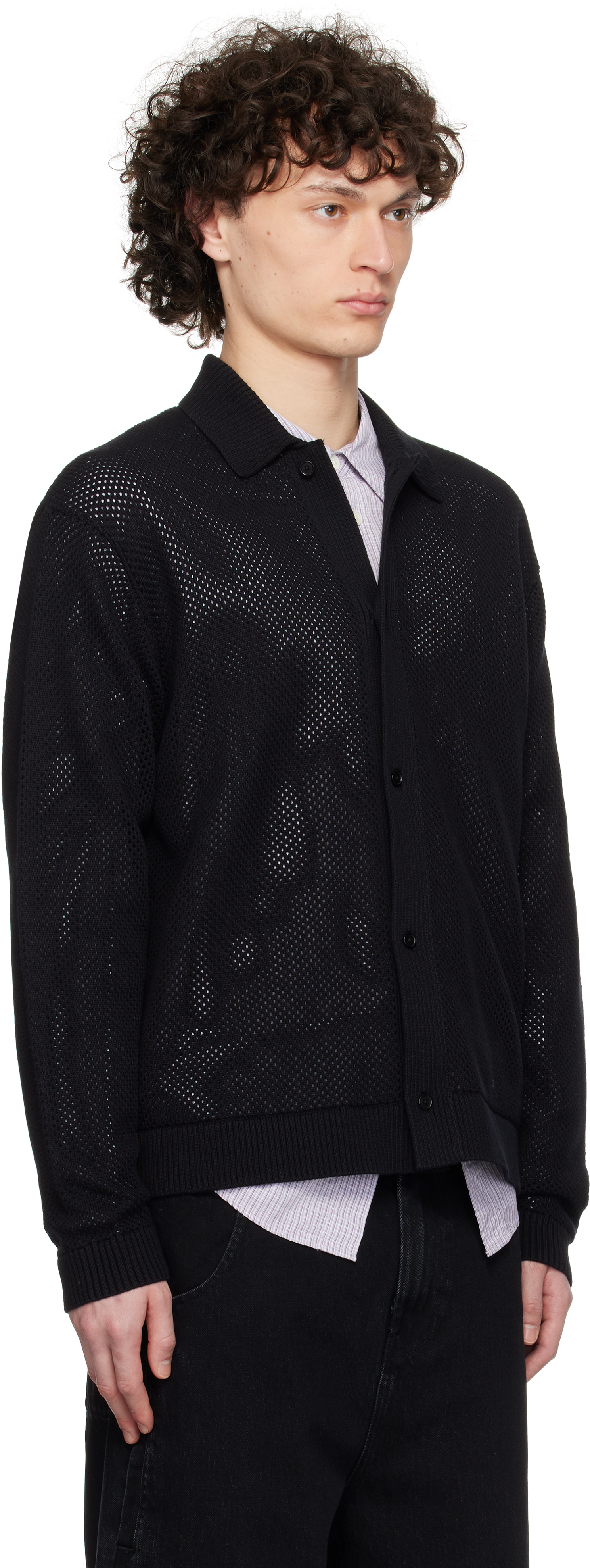 Represent Black Long Sleeve Mesh Knit Cardigan In Jet Black