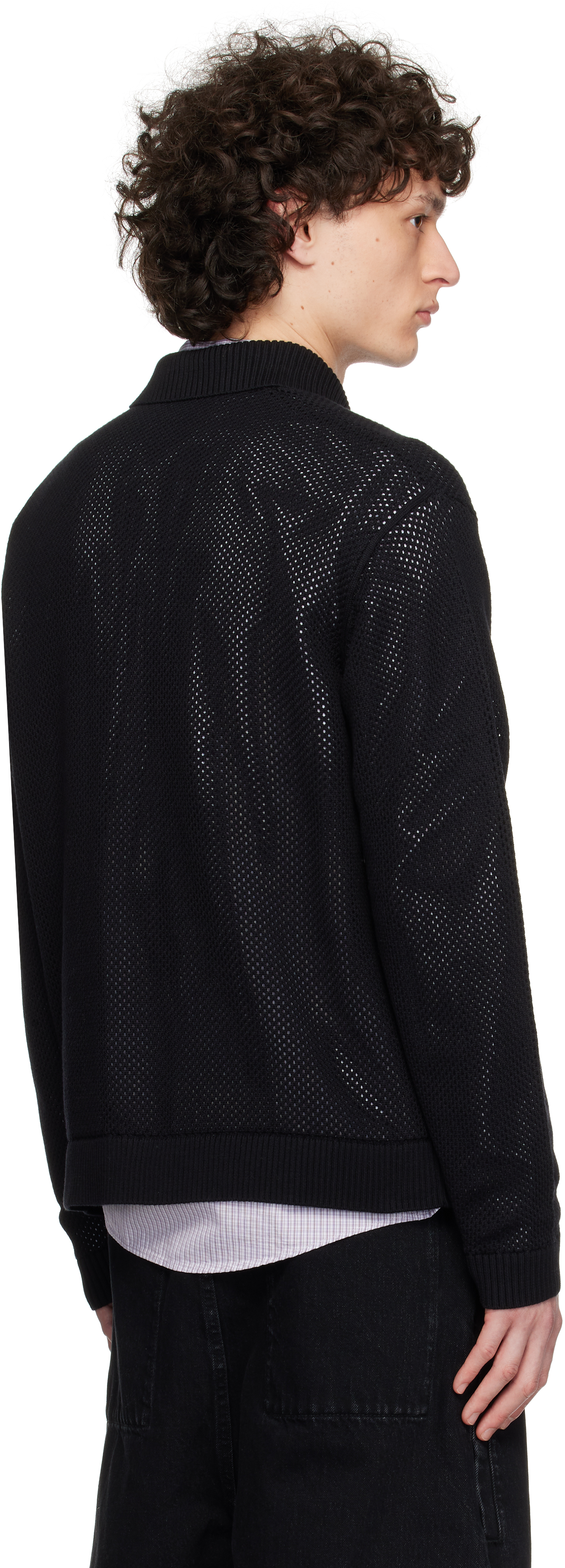 Represent Black Long Sleeve Mesh Knit Cardigan In Jet Black