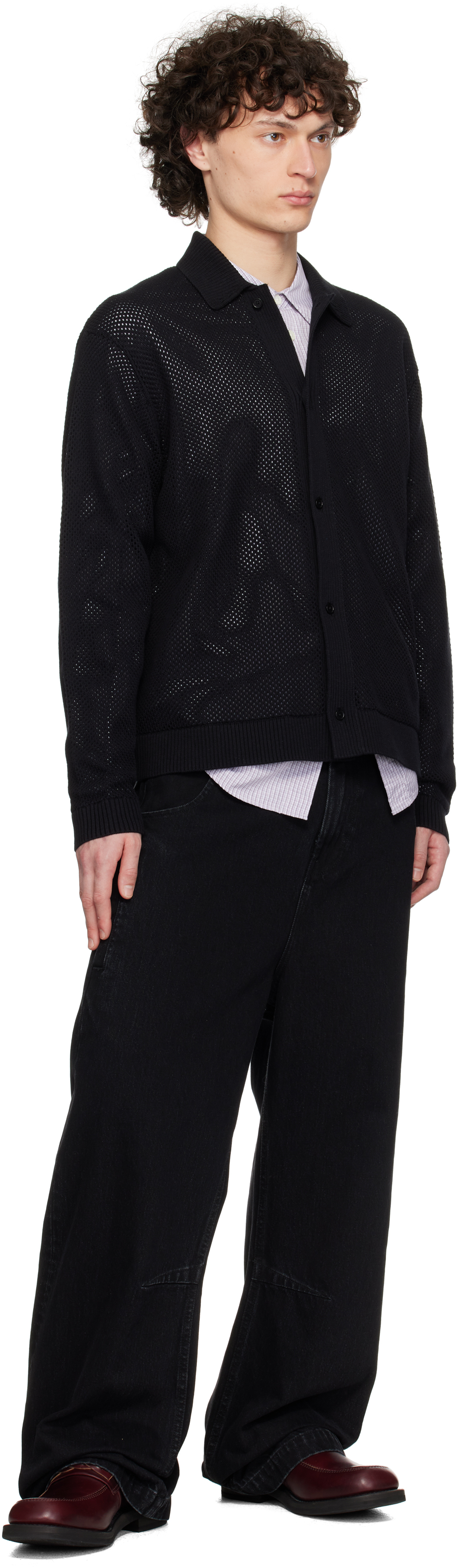 Represent Black Long Sleeve Mesh Knit Cardigan In Jet Black