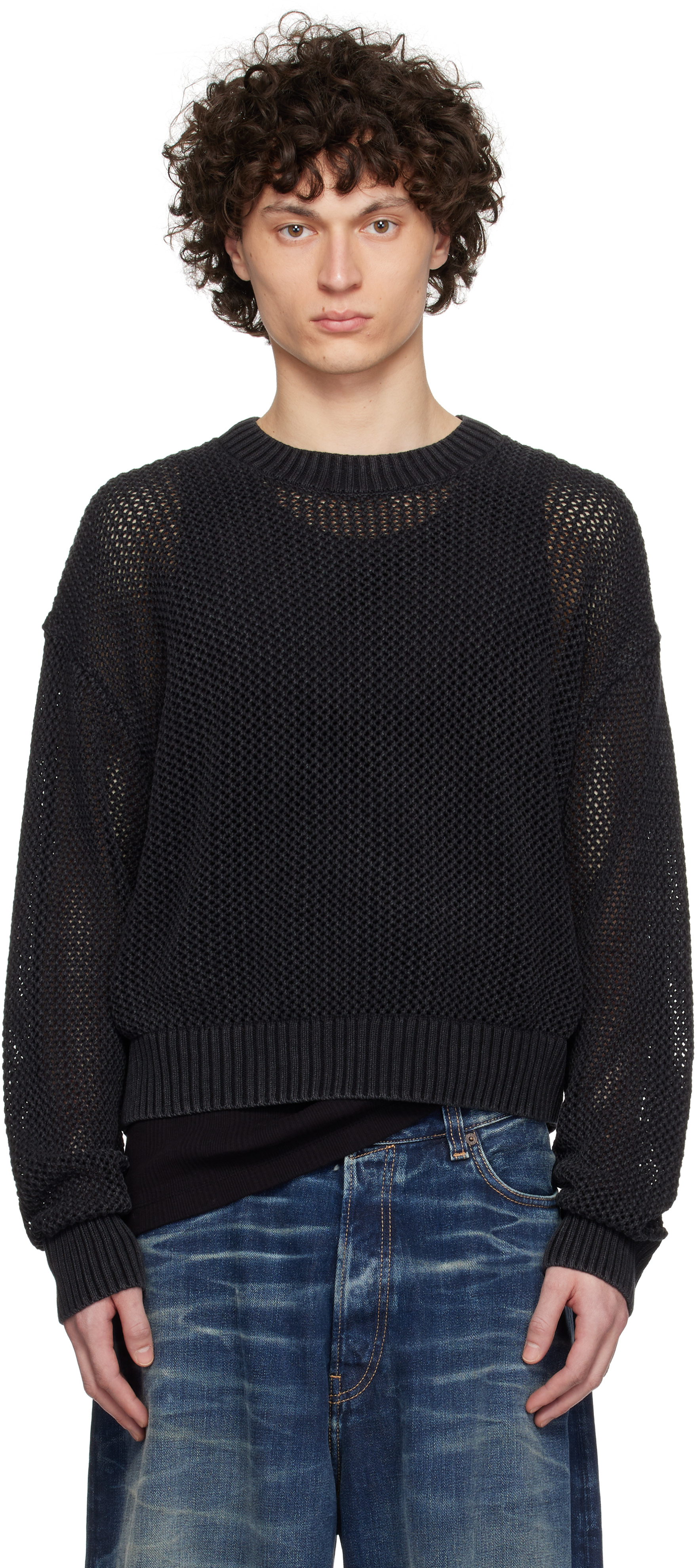 Represent Black Open Gauge Knit Sweater In Jet Black