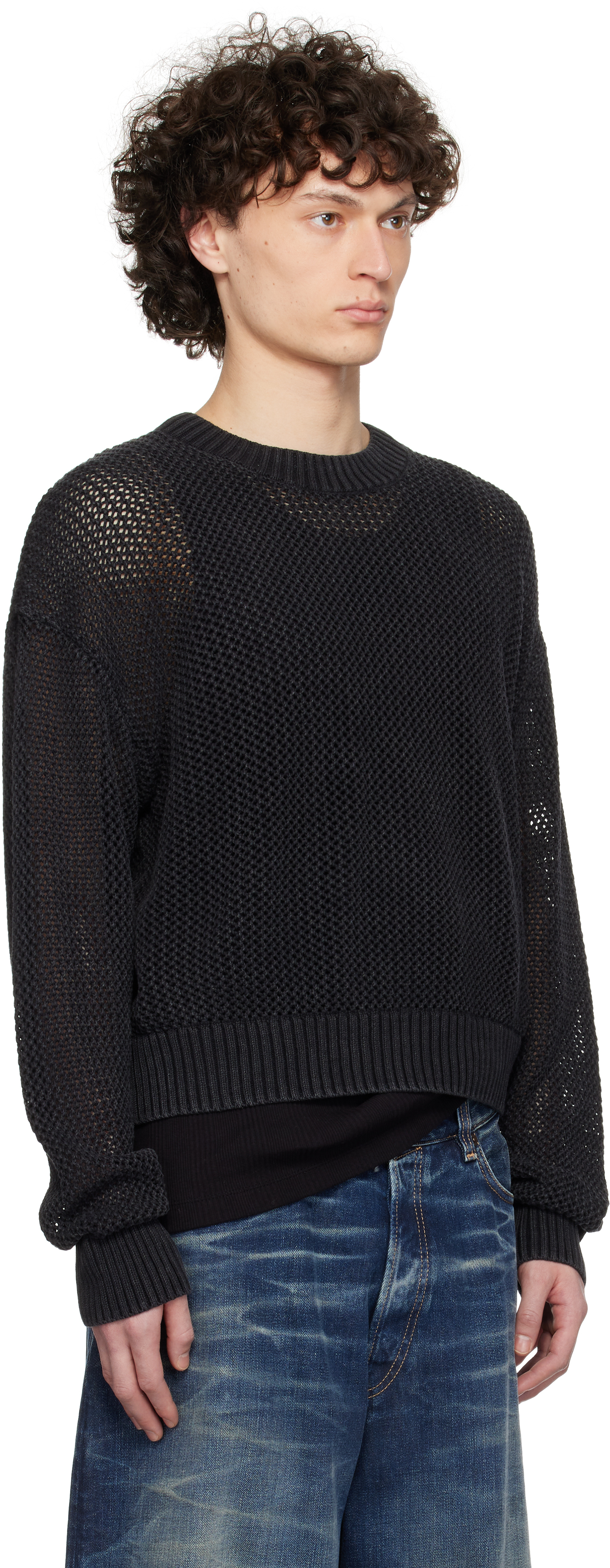 Represent Black Open Gauge Knit Sweater In Jet Black