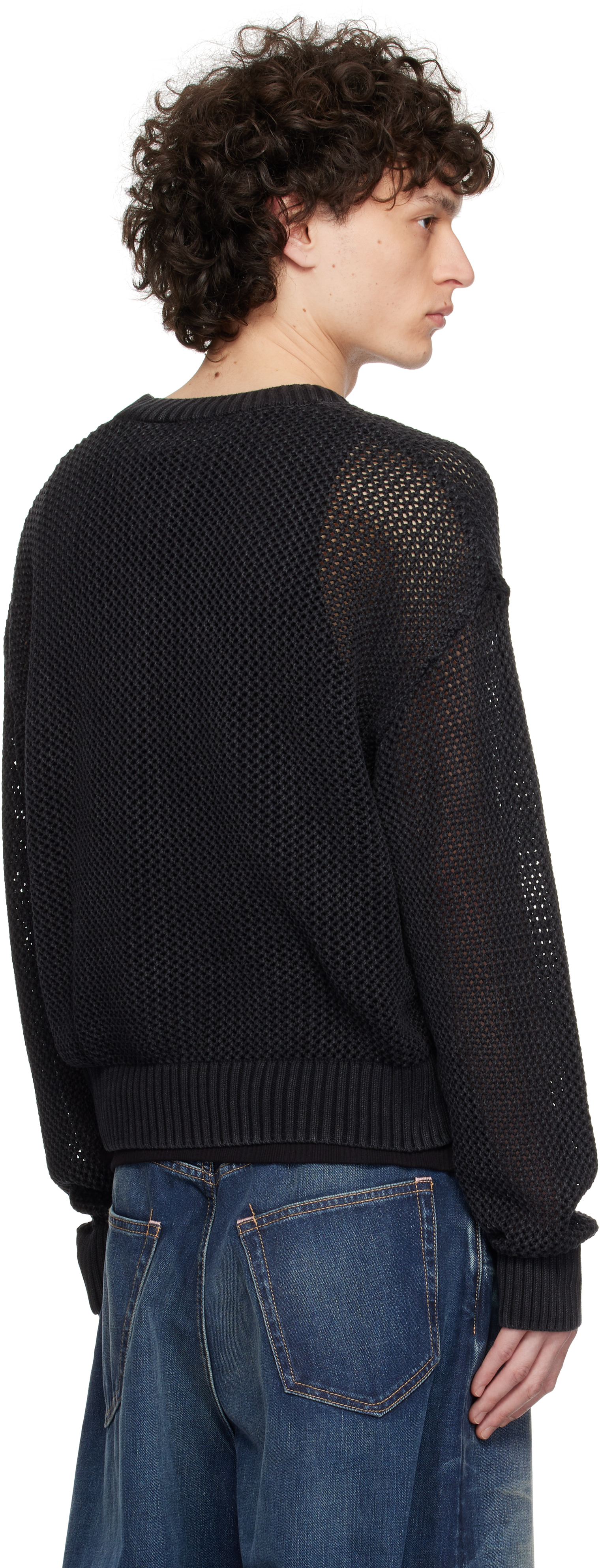 Represent Black Open Gauge Knit Sweater In Jet Black