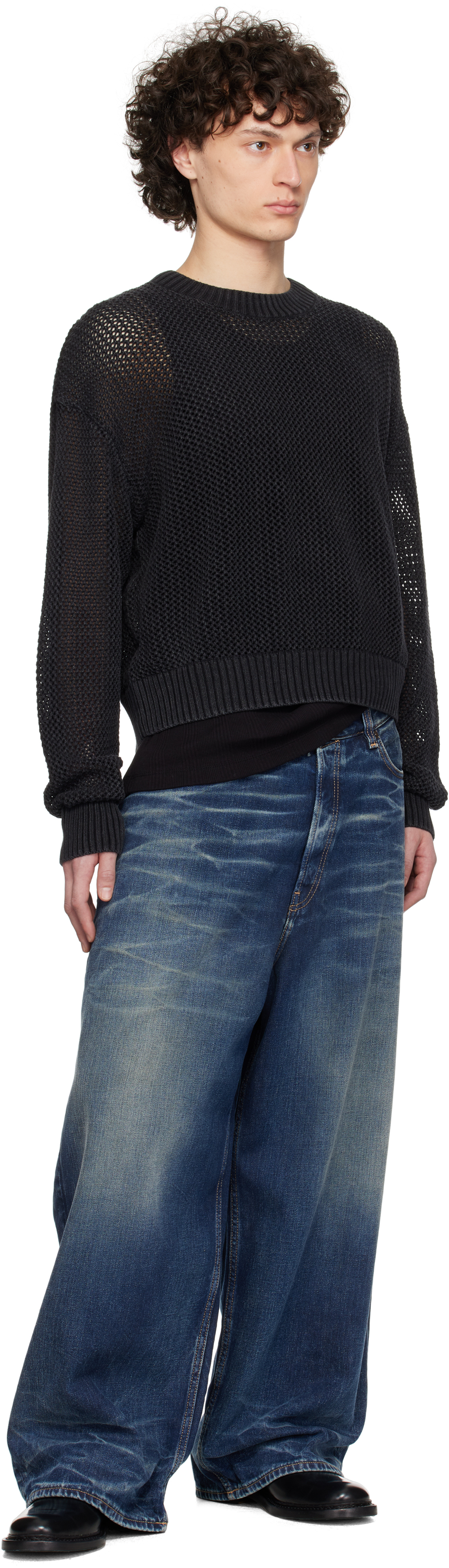 Represent Black Open Gauge Knit Sweater In Jet Black