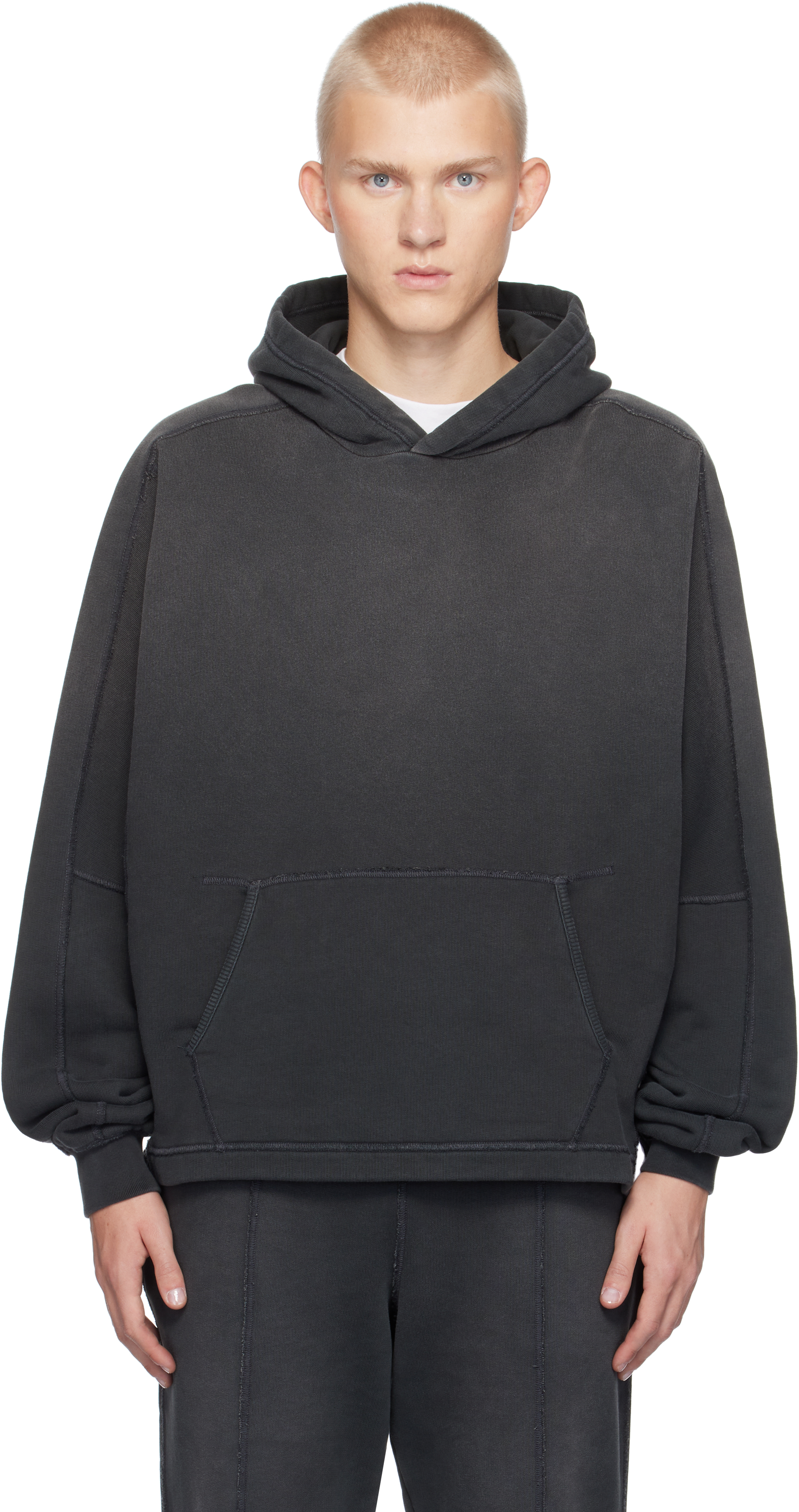 Shop Represent Black Stepped Hem Hoodie In Stained Black