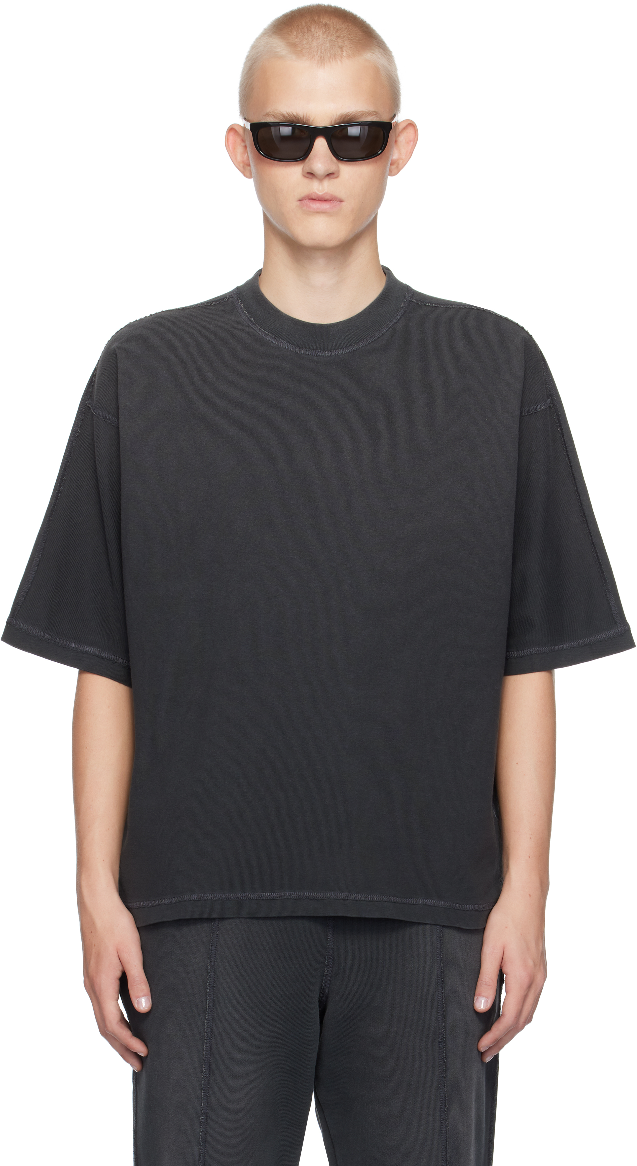 Shop Represent Black Stepped Hem T-shirt In Stained Black