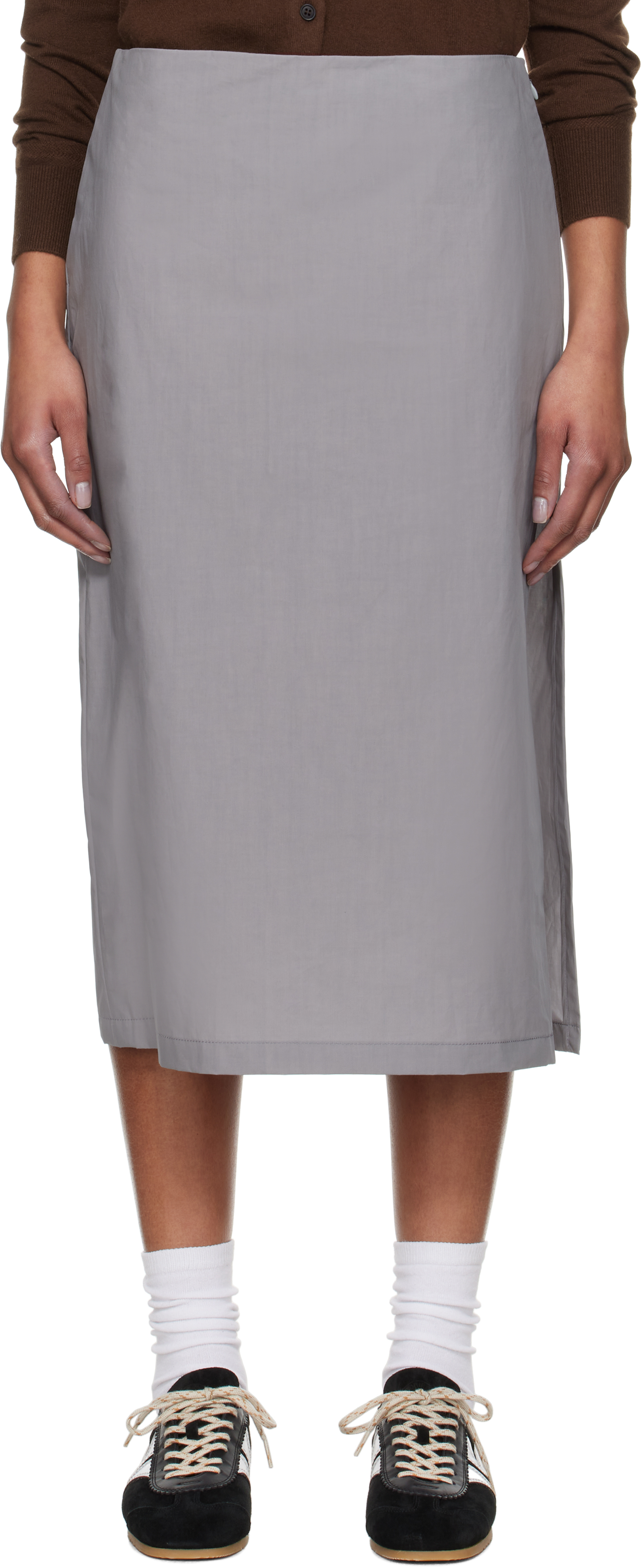 Gray Popeline Midi Skirt