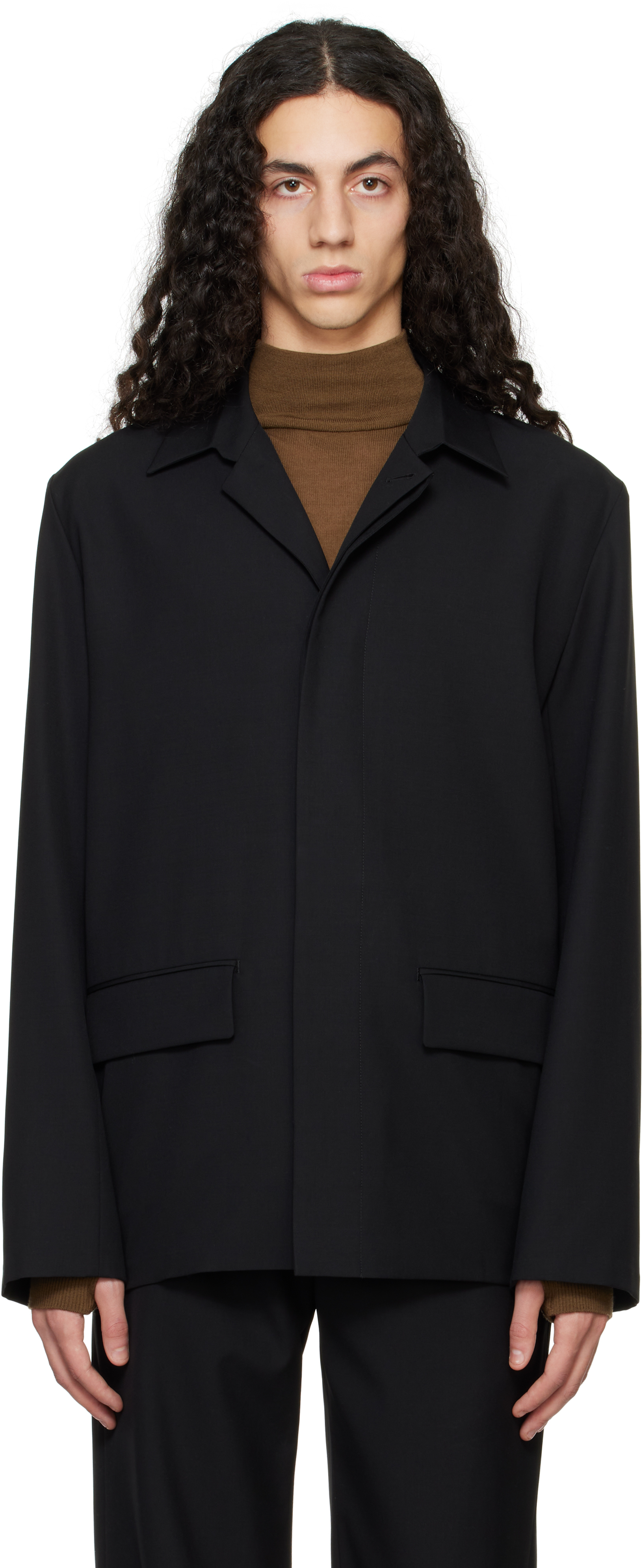 Black Popeline Wool Jacket