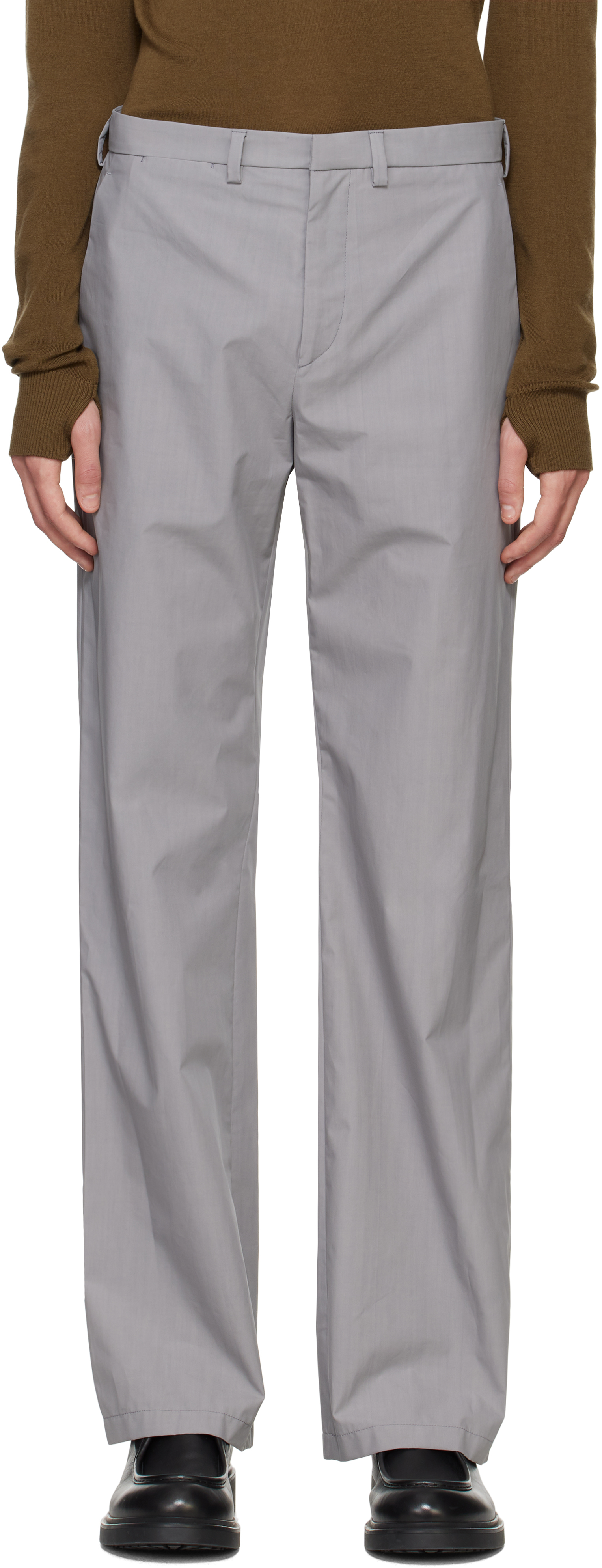 Gray Popeline Waxed Trousers