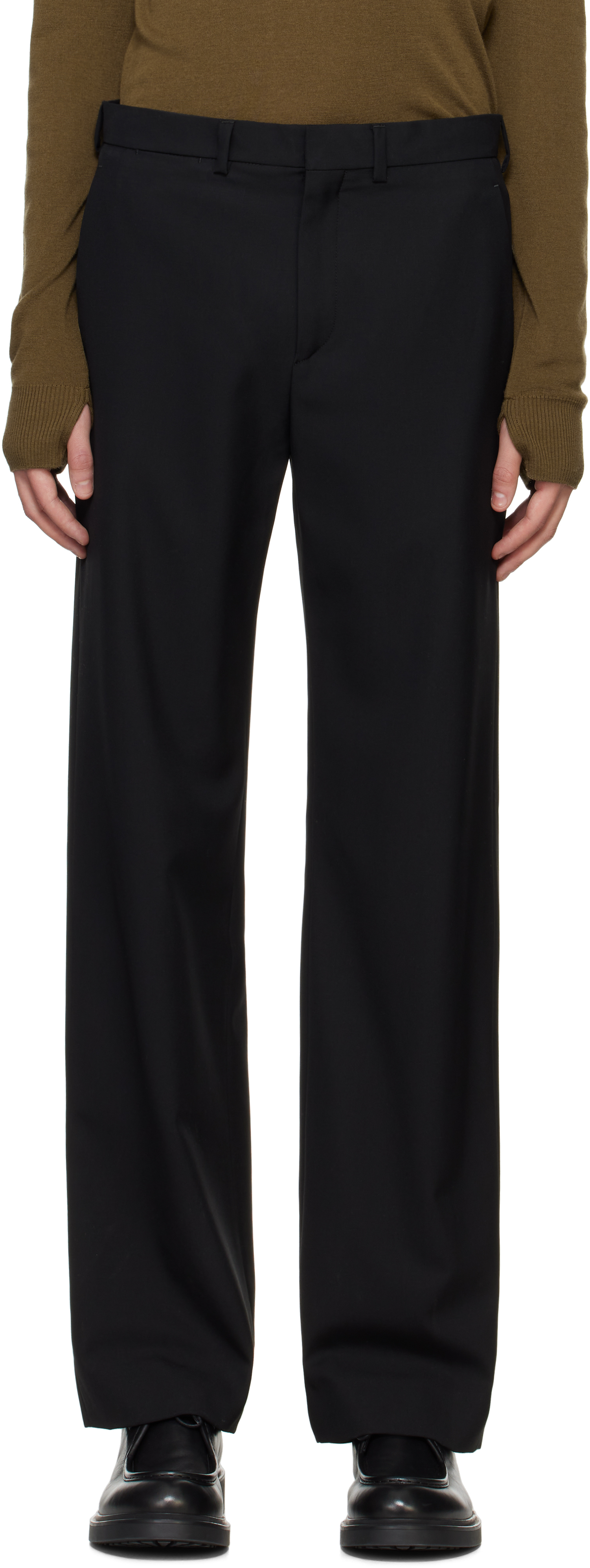 Black Popeline Wool Trousers