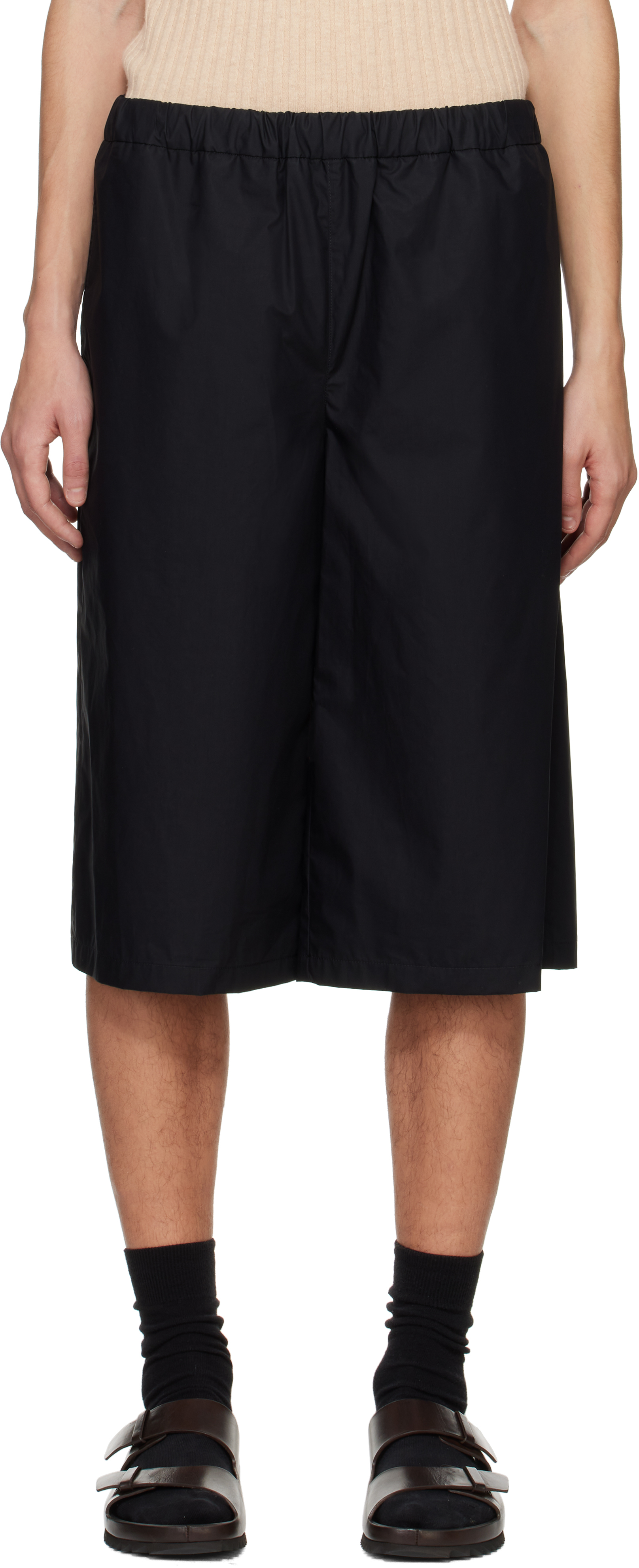 Black Popeline Bermuda Shorts