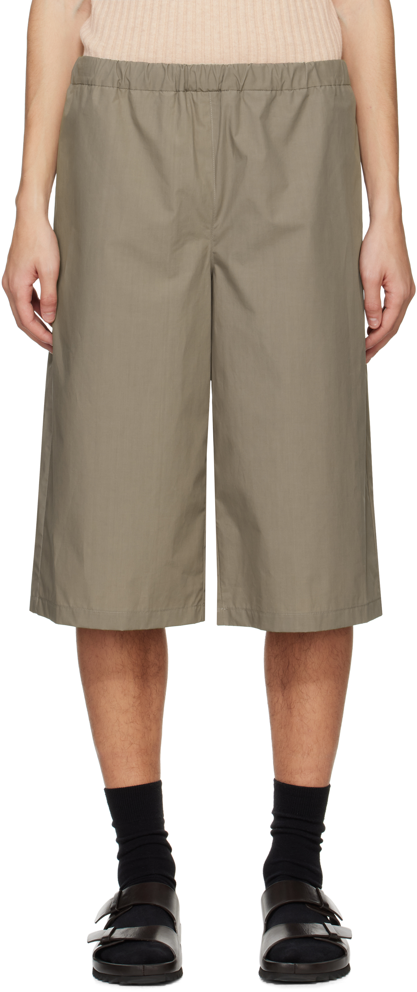 Taupe Popeline Bermuda Shorts