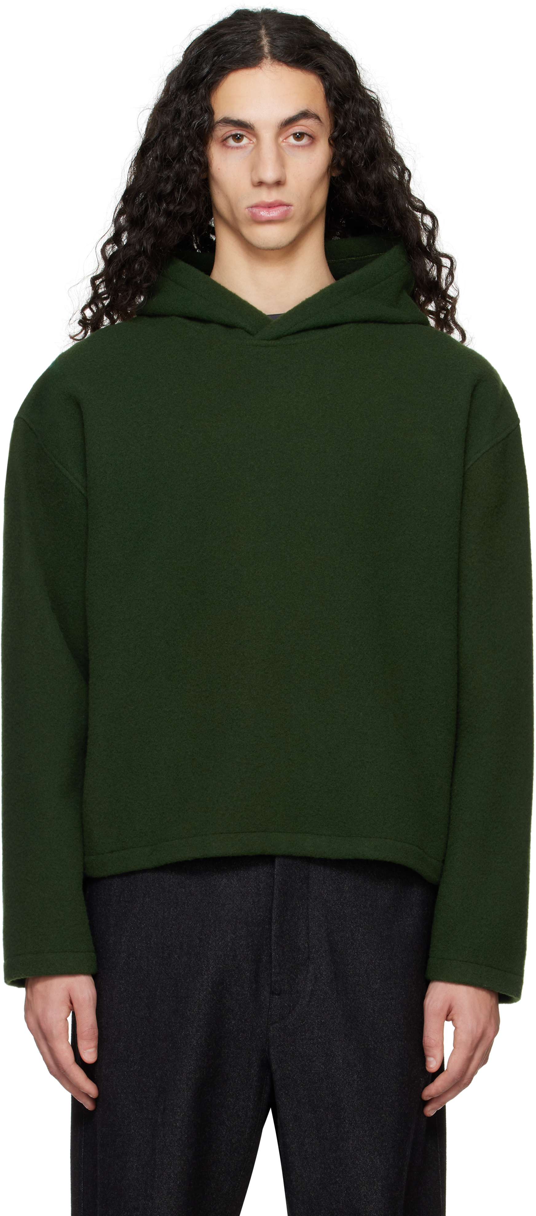 Green Fleece Crop Hoodie