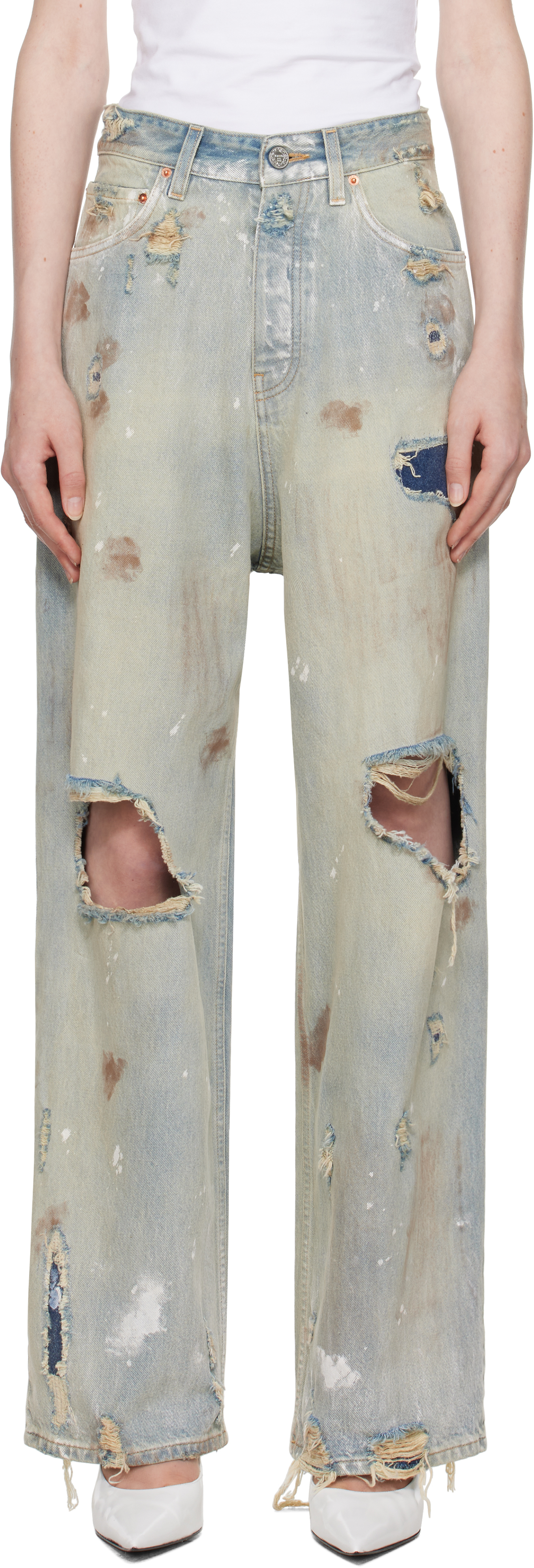 VETEMENTS ブルーバギージーンズ VETEMENTSのブルー トラッシュ バギージーンズがセール中