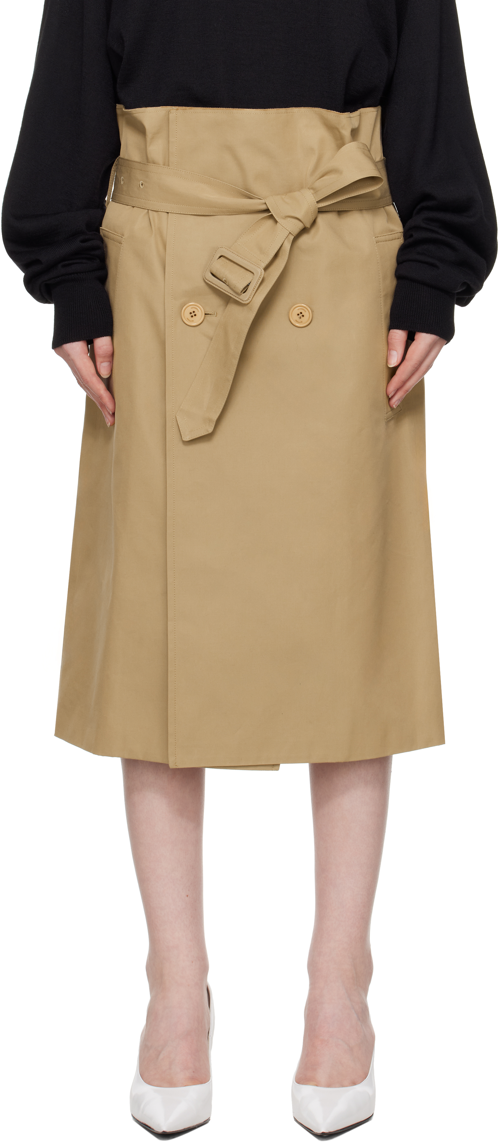 Beige Deconstructed Midi Skirt