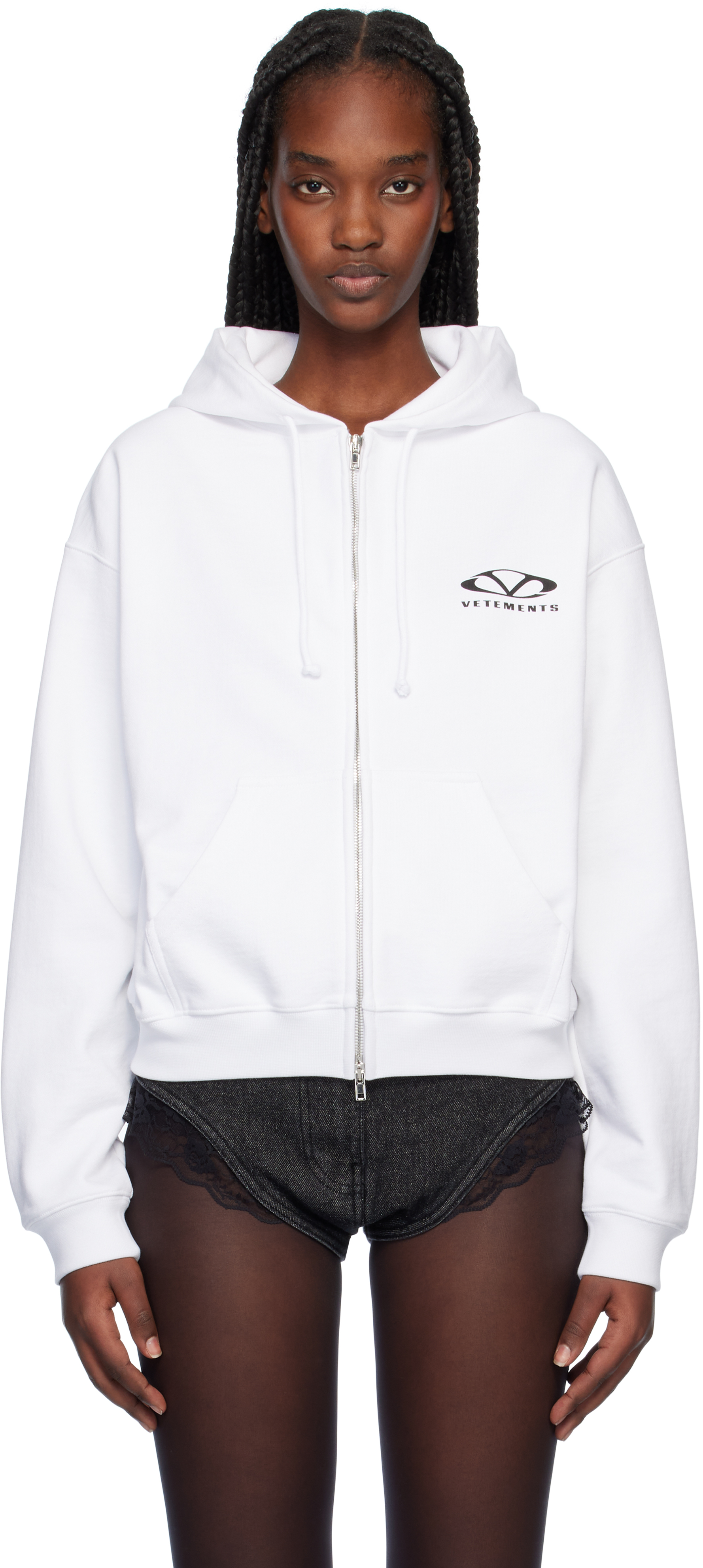 White Oval Logo Zip-Up Hoodie