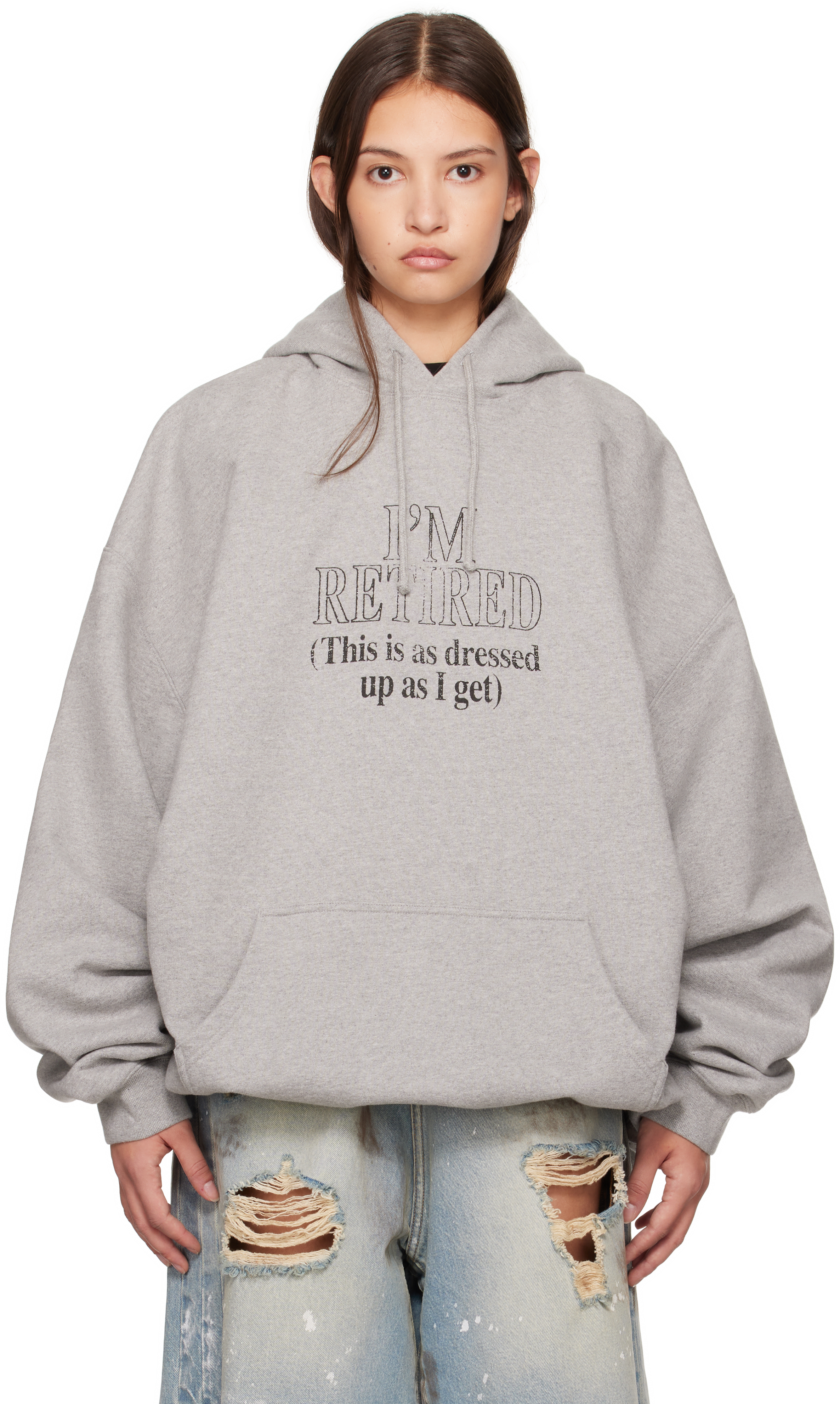 Vetements Gray 'i'm Retired' Oversized Hoodie In Grey Melange