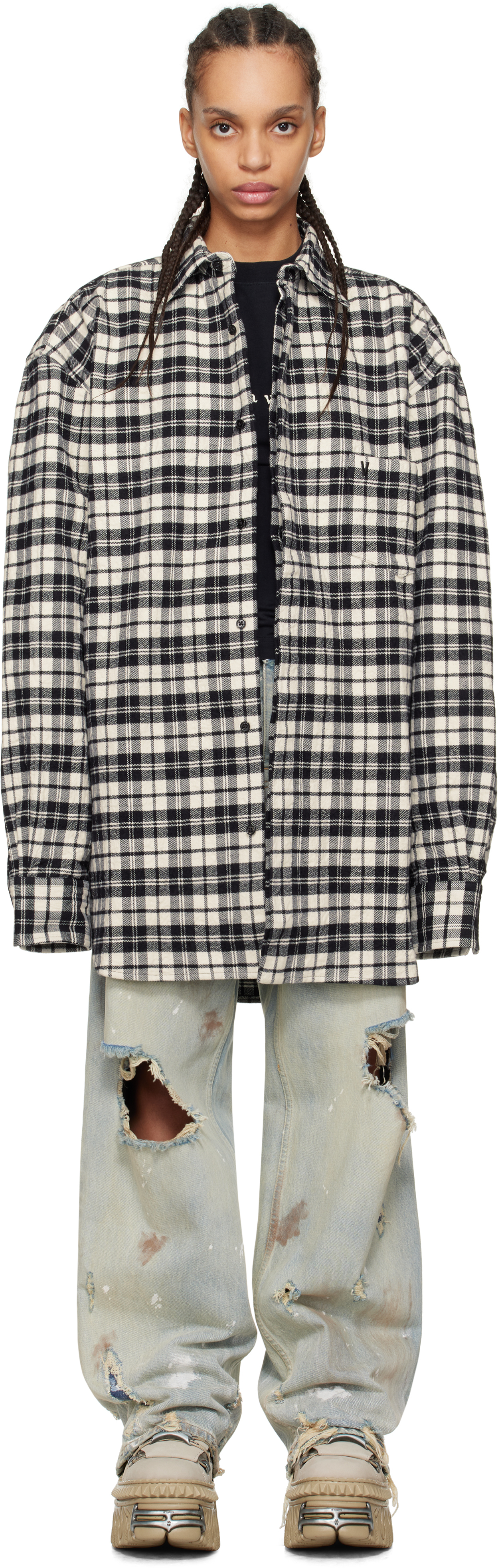 Black Metalized Wrinkled Pyjama Shirt