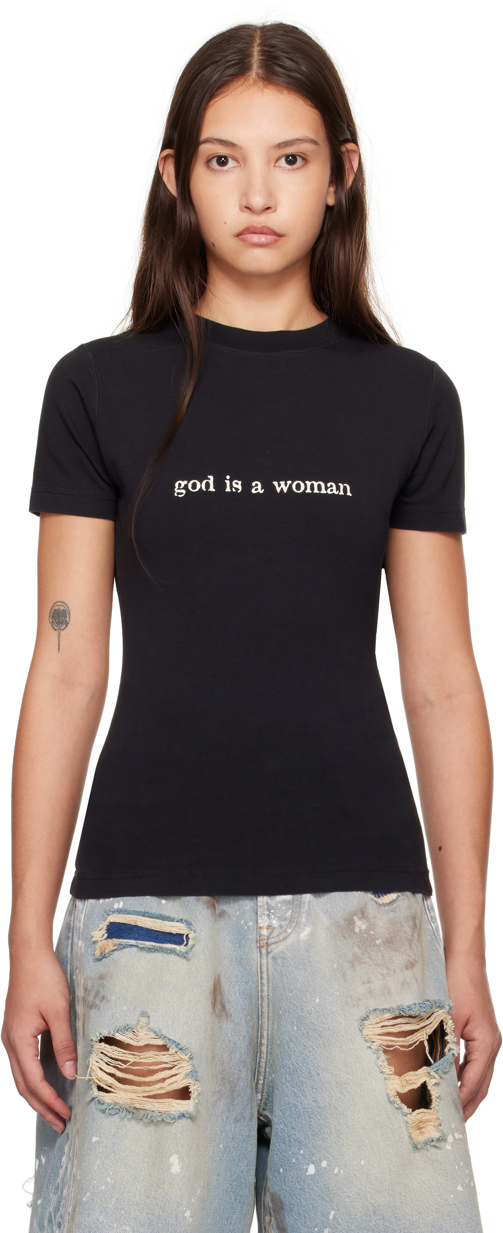 Black 'God Is A Woman' Fitted Hourglass T-shirt