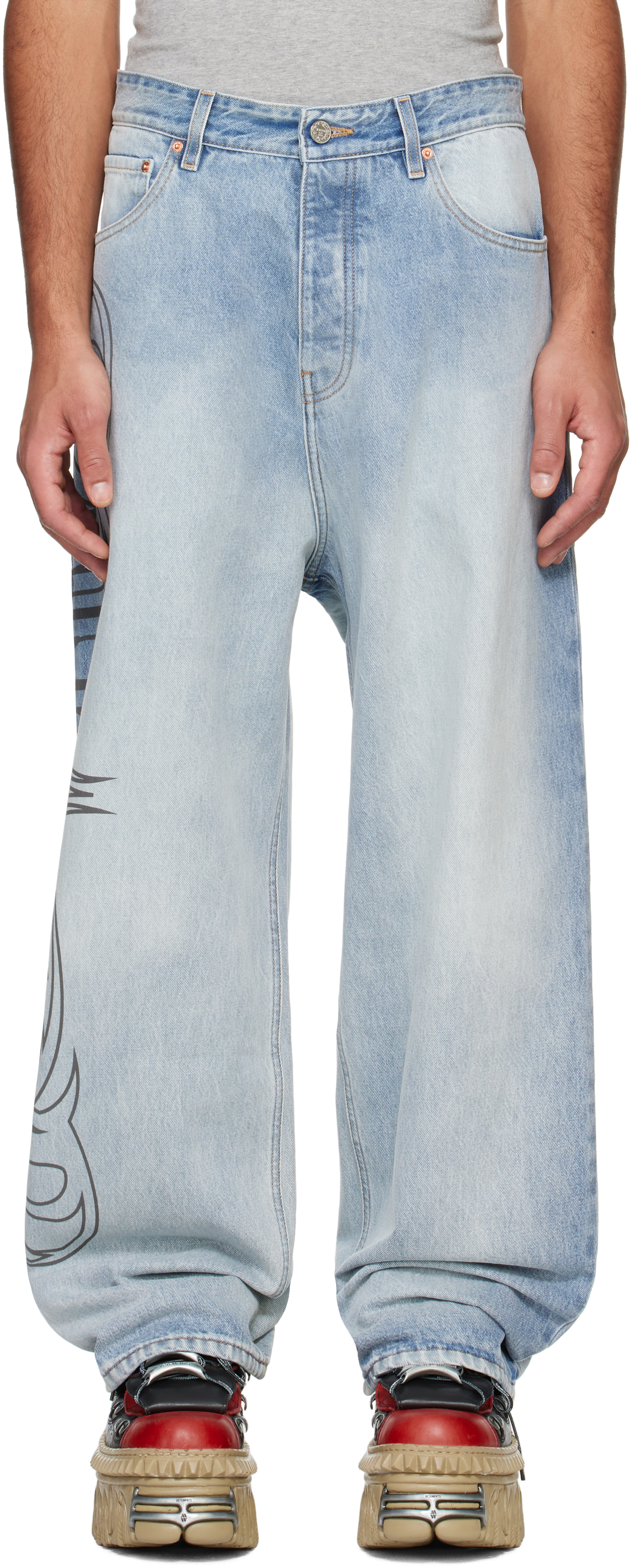 Blue Metal Logo Baggy Jeans