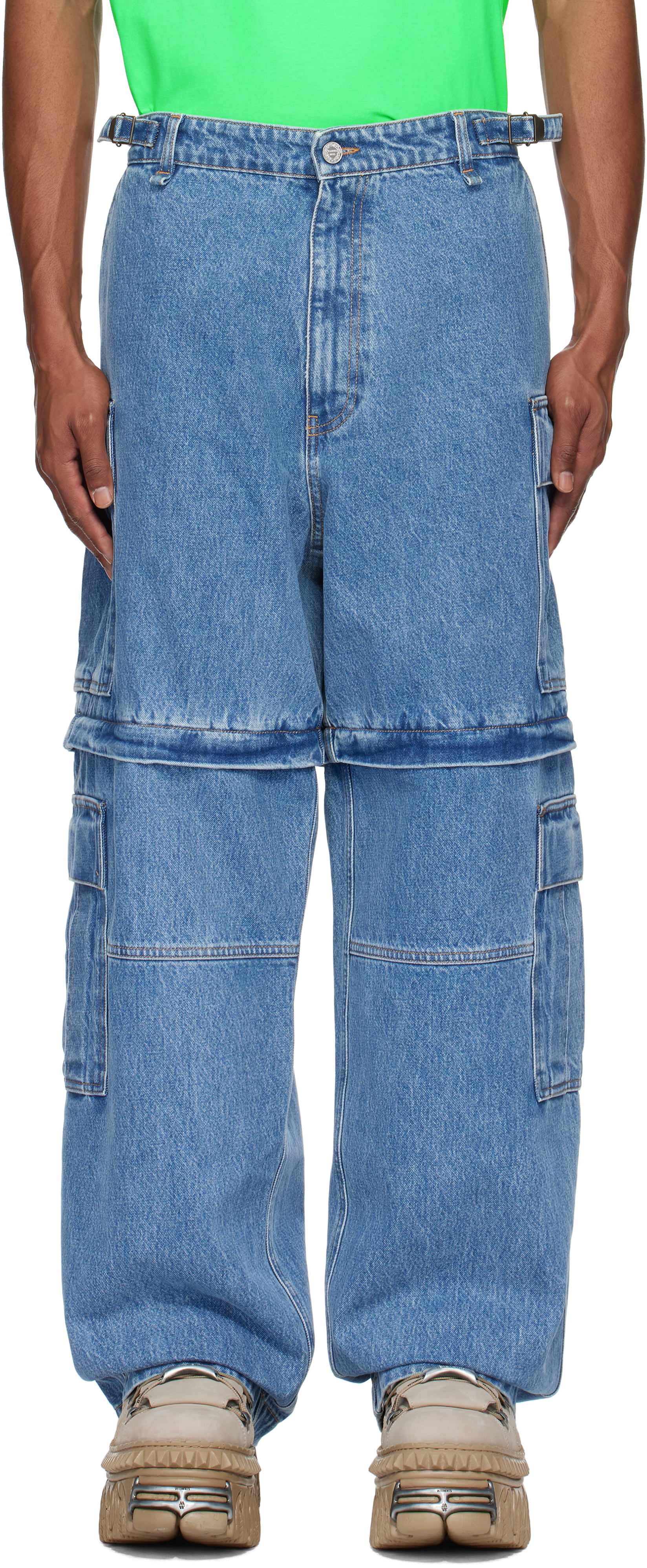 Blue Convertible Denim Cargo Pants