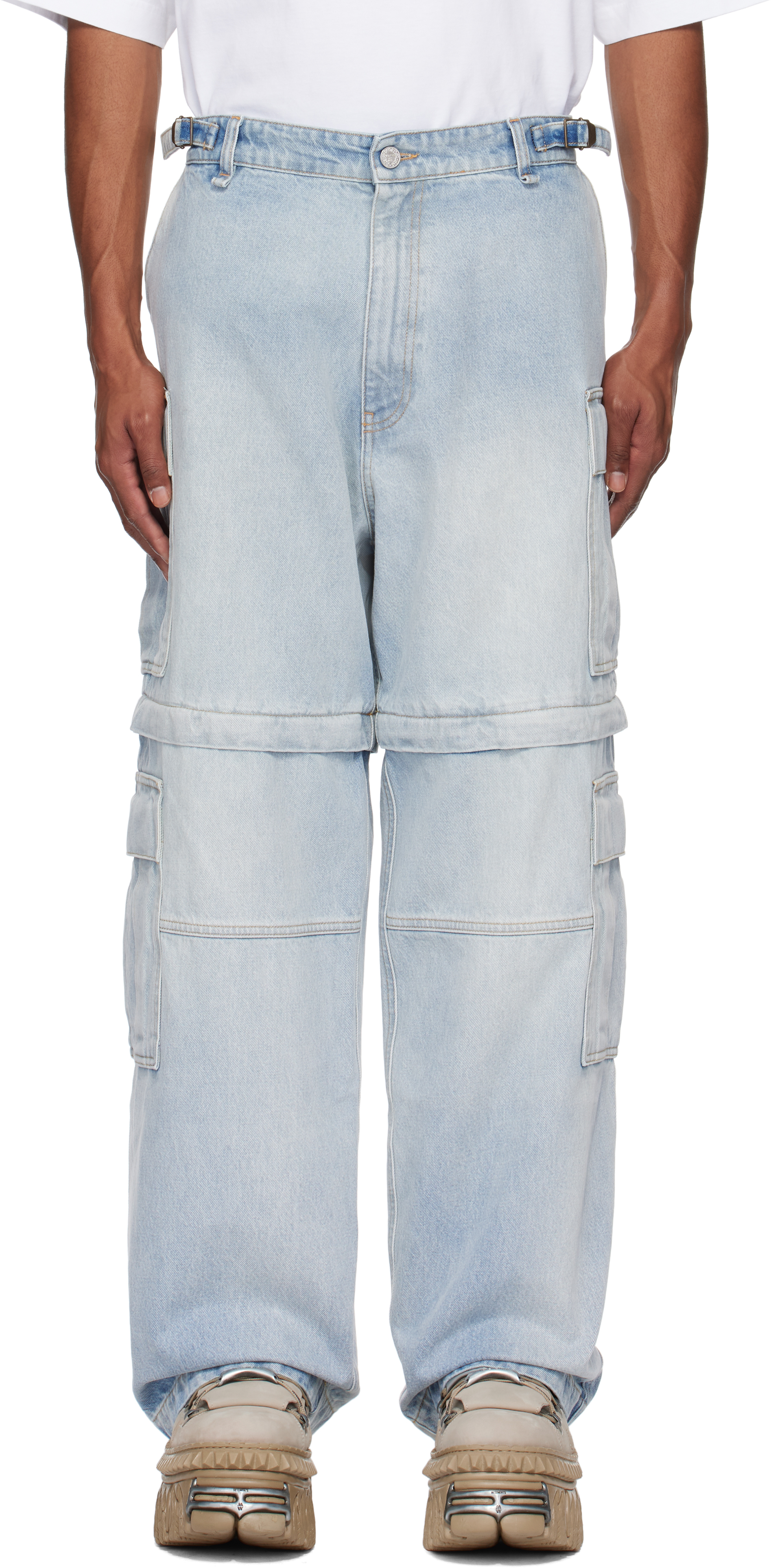 Blue Convertible Denim Cargo Pants