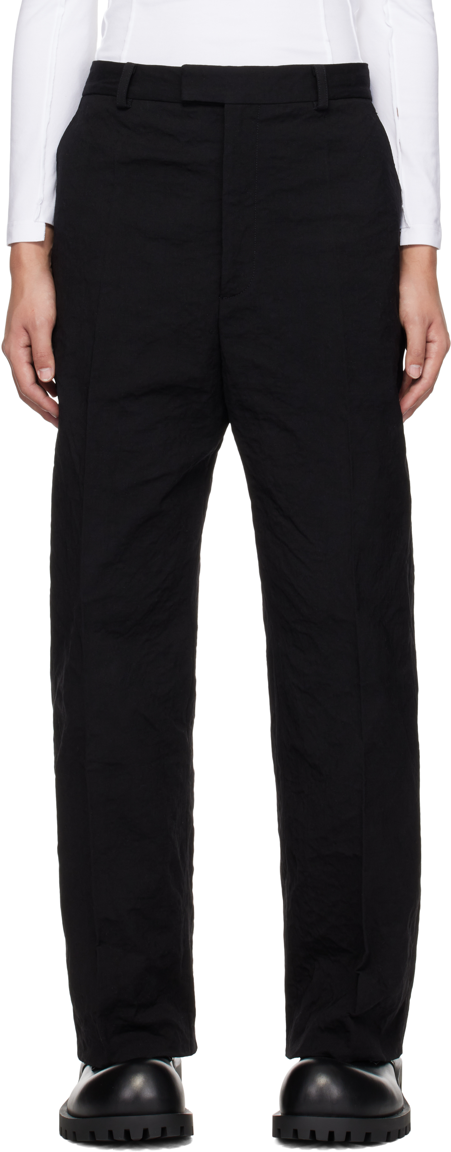 Black Metalized Wrinkled Tailored Trousers