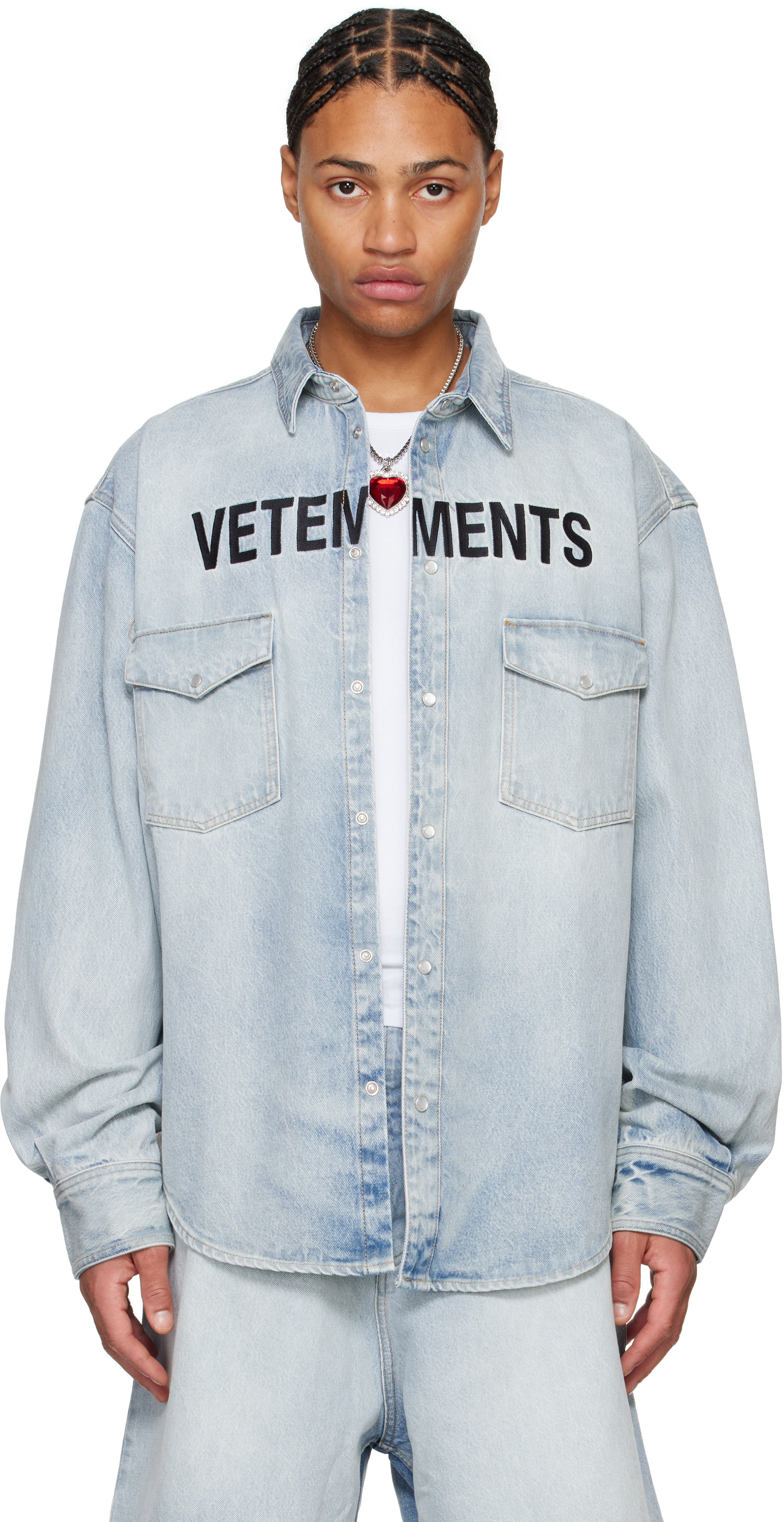 Blue Embroidered Logo Denim Shirt