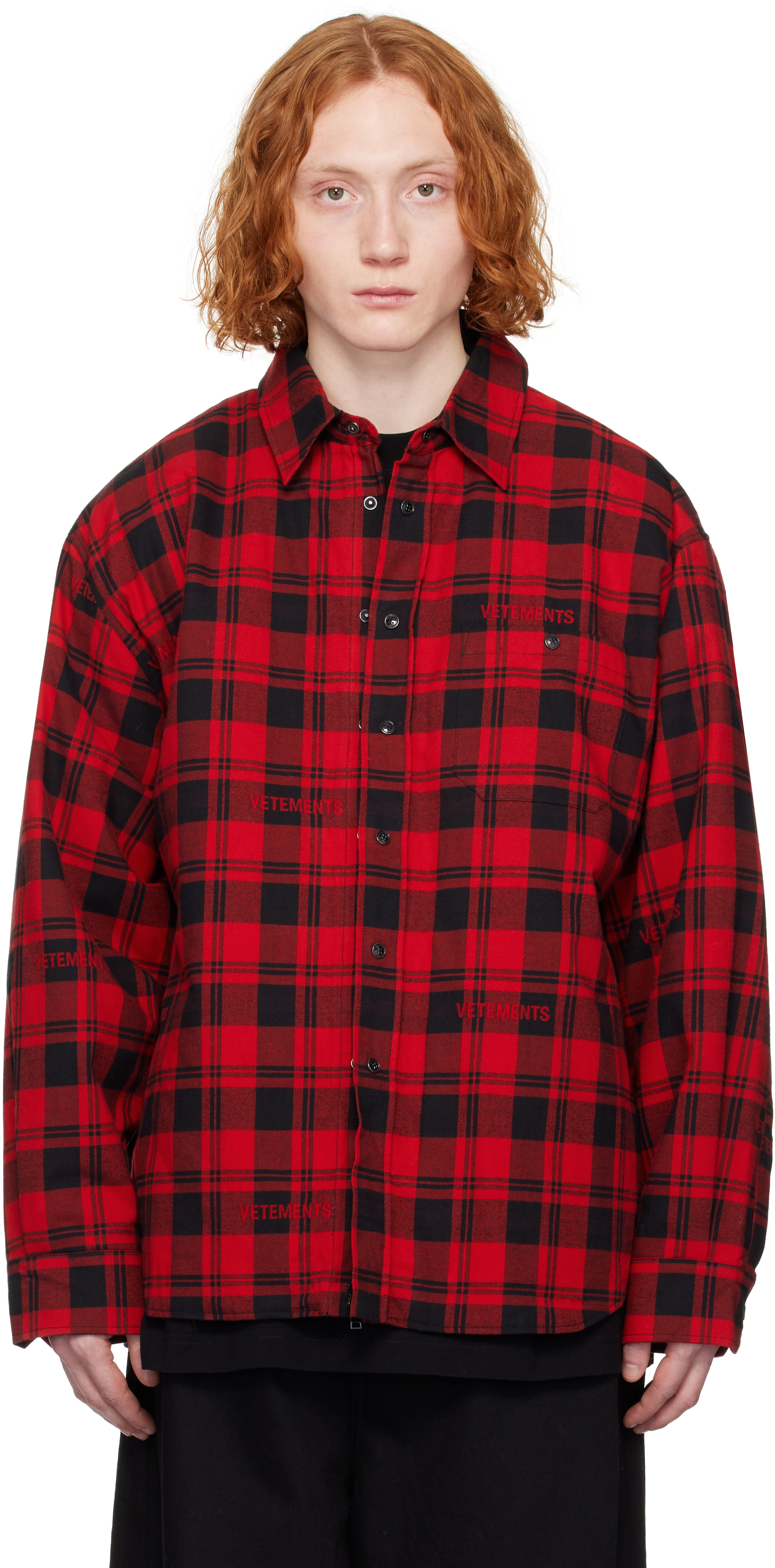 Red Padded Flannel Overshirt