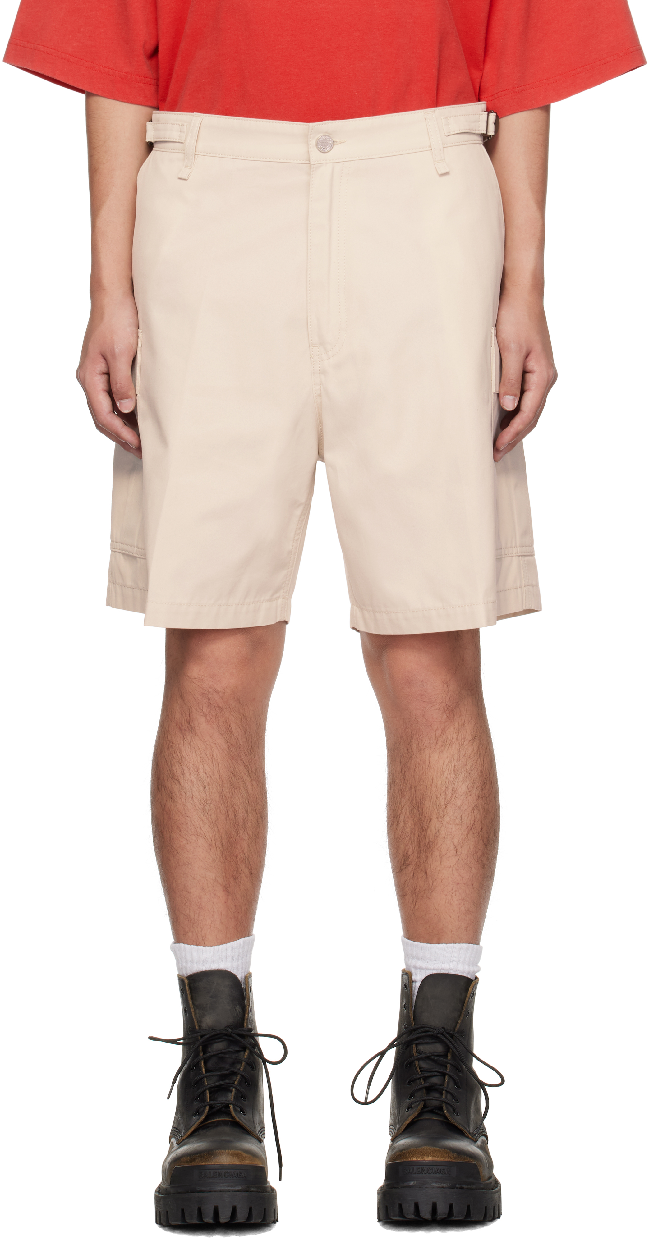 Beige Twill Cargo Shorts