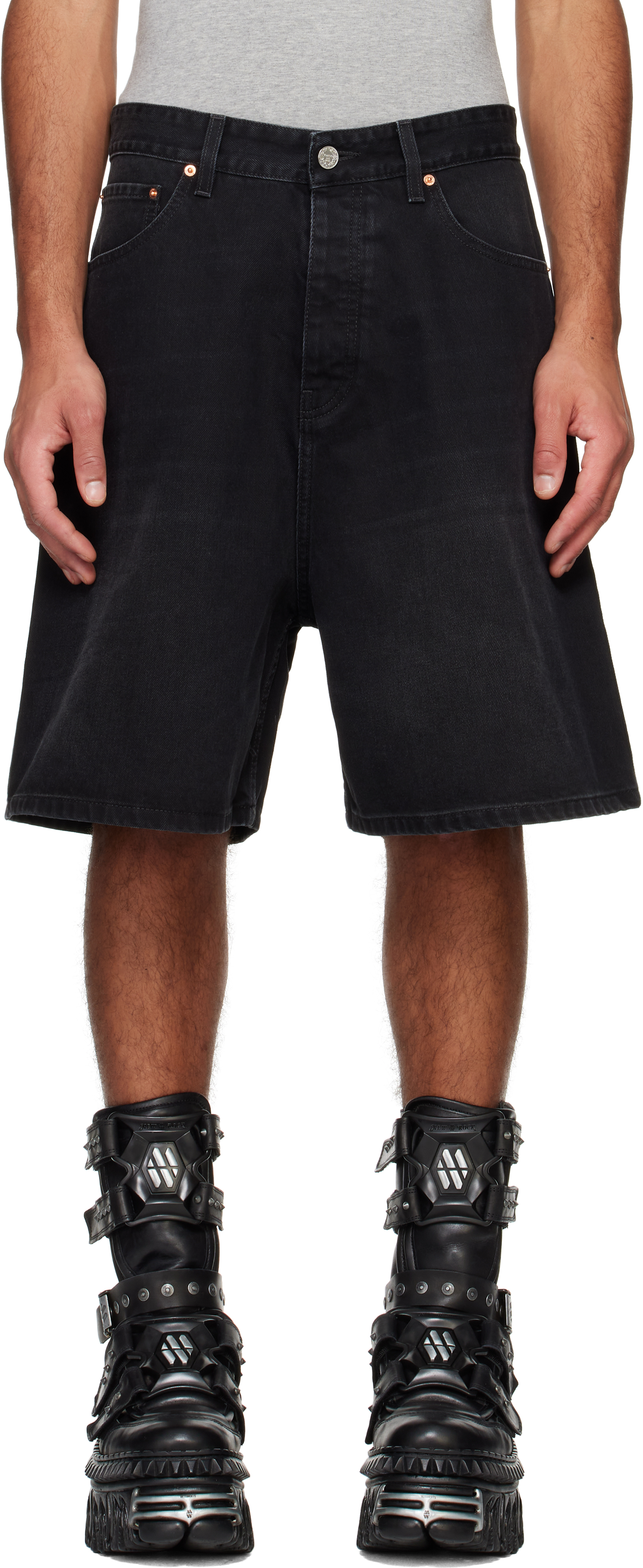 Black Button-Fly Denim Shorts