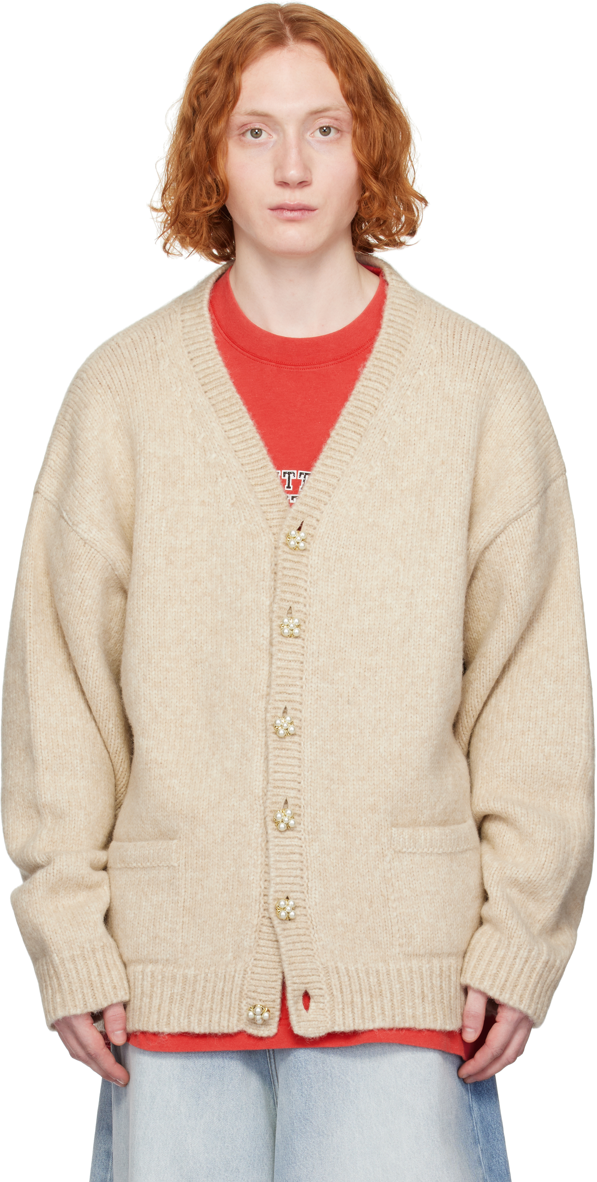 Beige Classic Pearl Button Cardigan