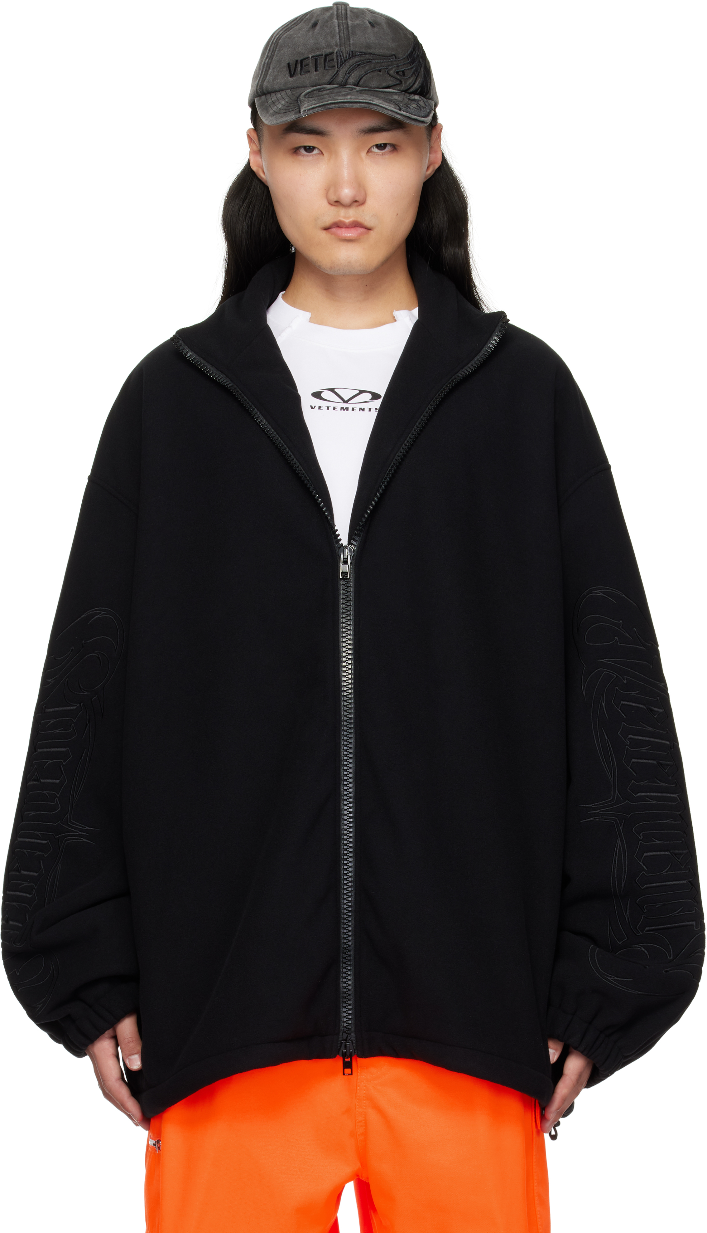 Black Metal Sleeves Fleece Jacket