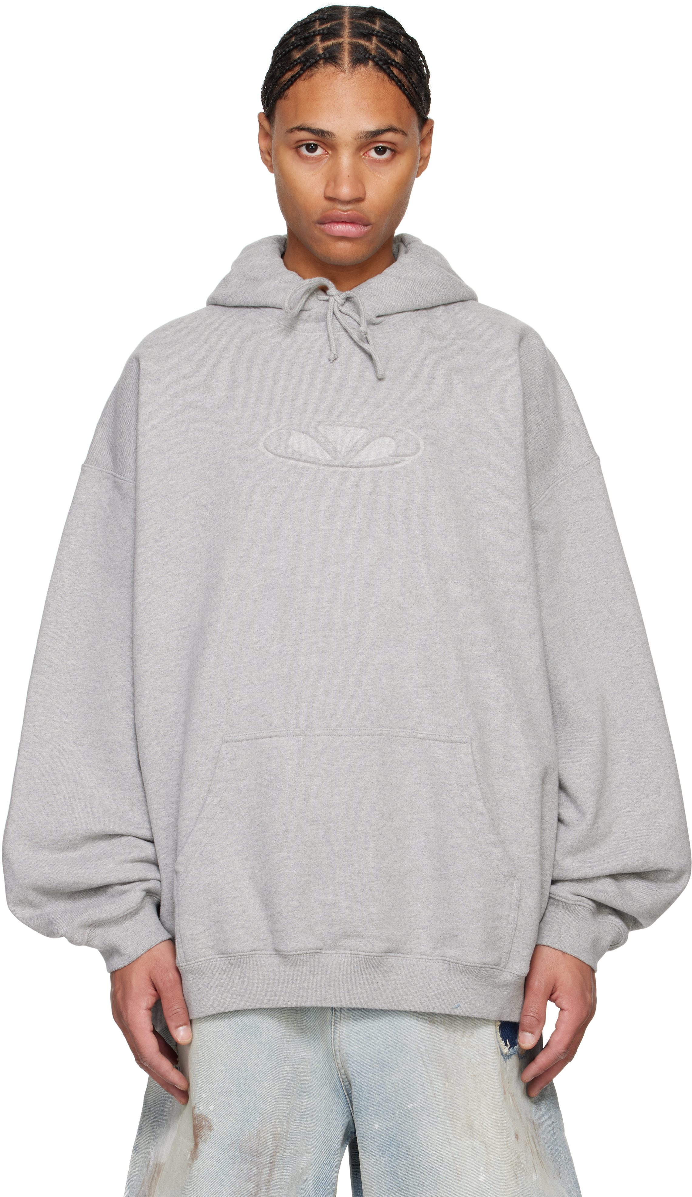 Gray 3D Oval Logo Oversized Hoodie