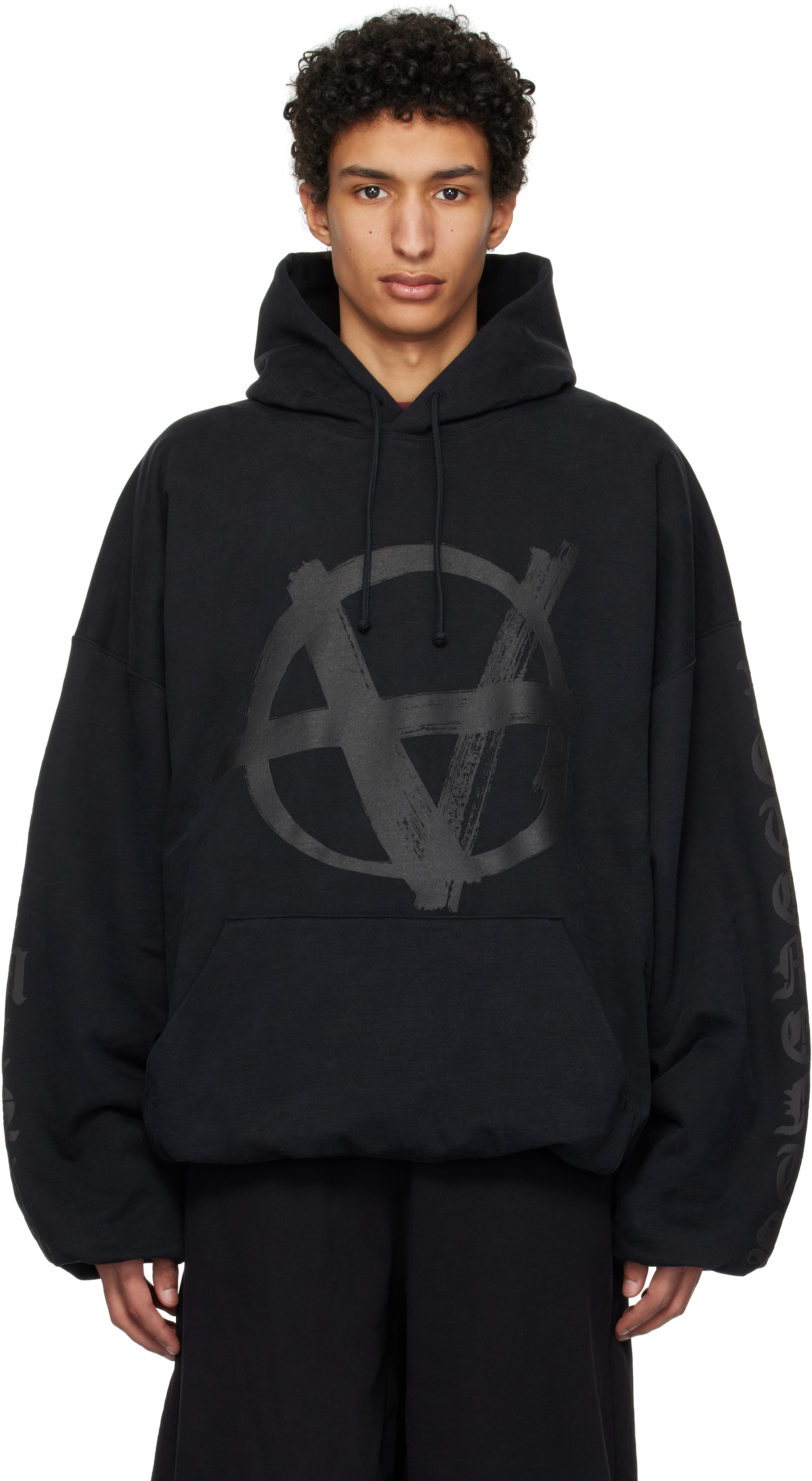 Black Double Anarchy Cropped Boxy Hoodie