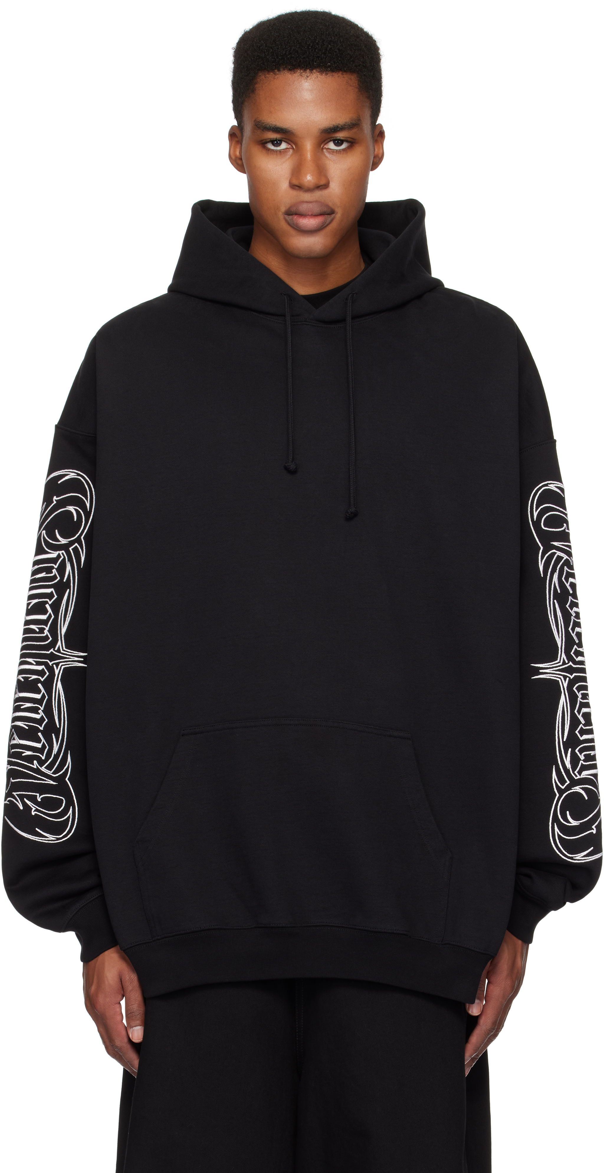 Black Metal Embroidered Oversized Hoodie