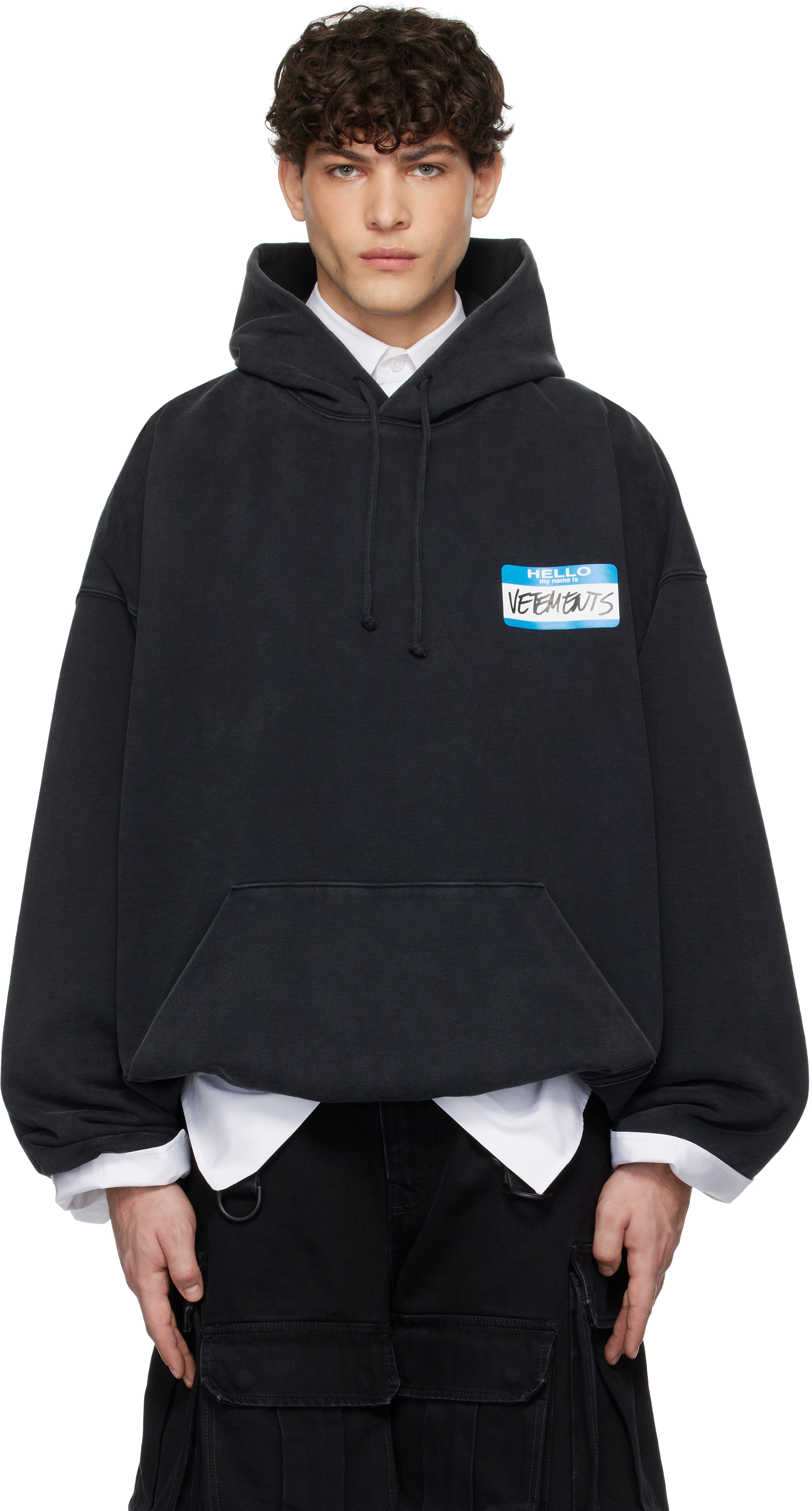 Black 'My Name' Sticker Cropped Boxy Hoodie